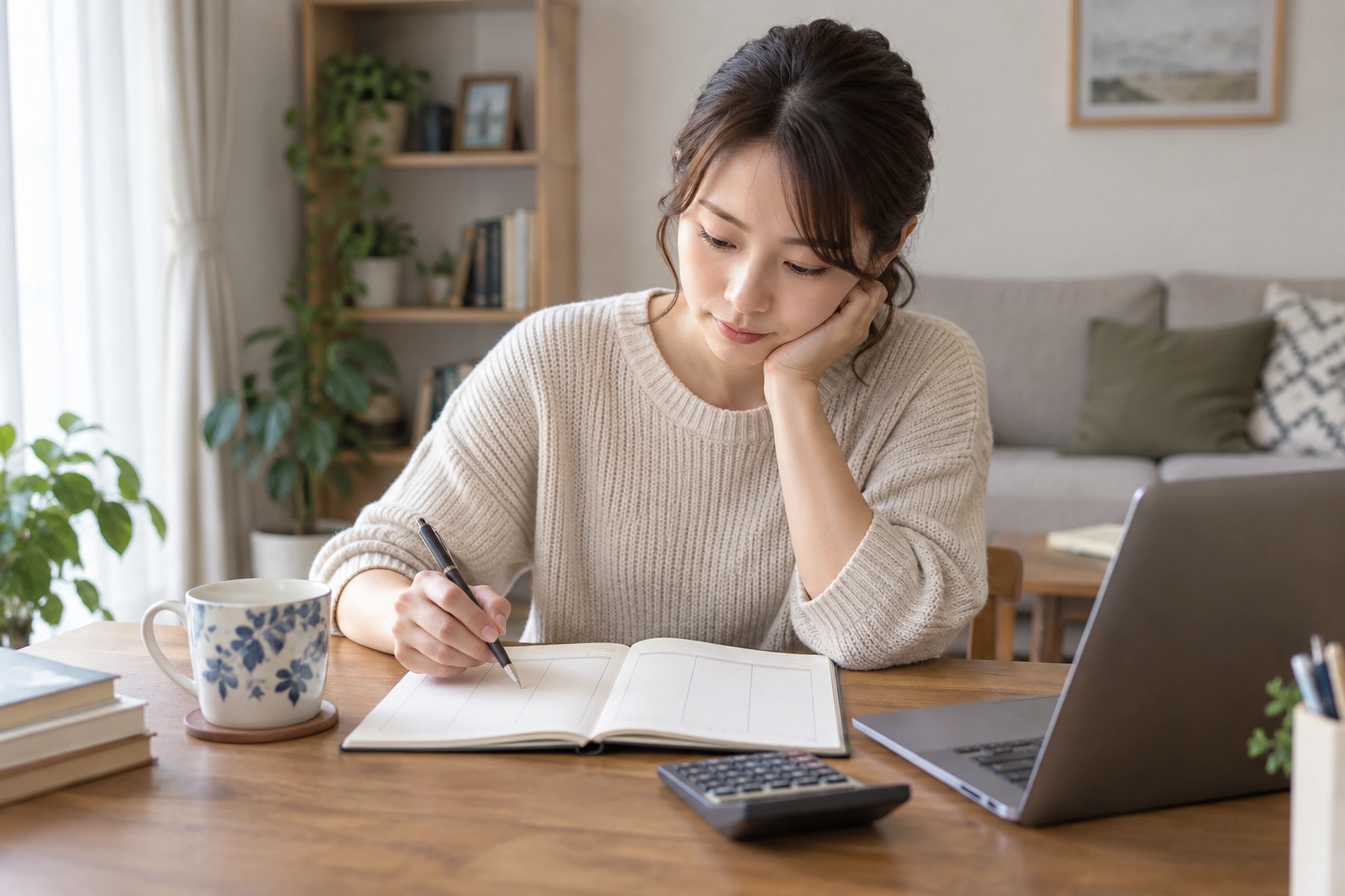 電卓とノートでiDeCoの積立額を試算するイメージ
