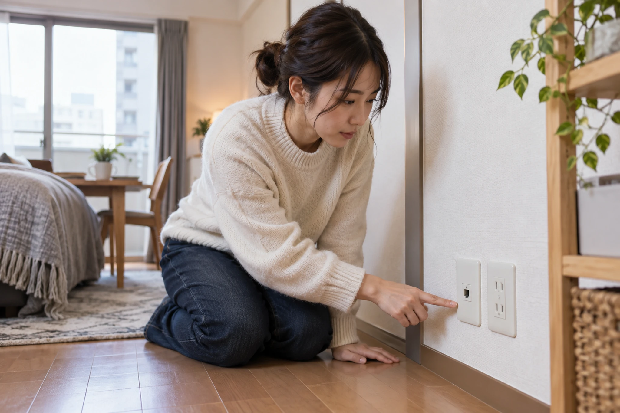 一人暮らしのインターネット開通準備をする女性