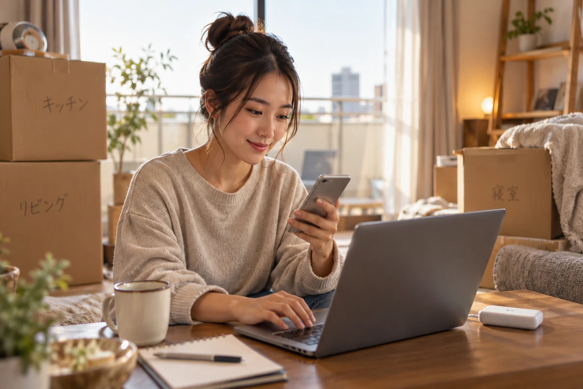 インターネット契約の料金と条件を確認する女性