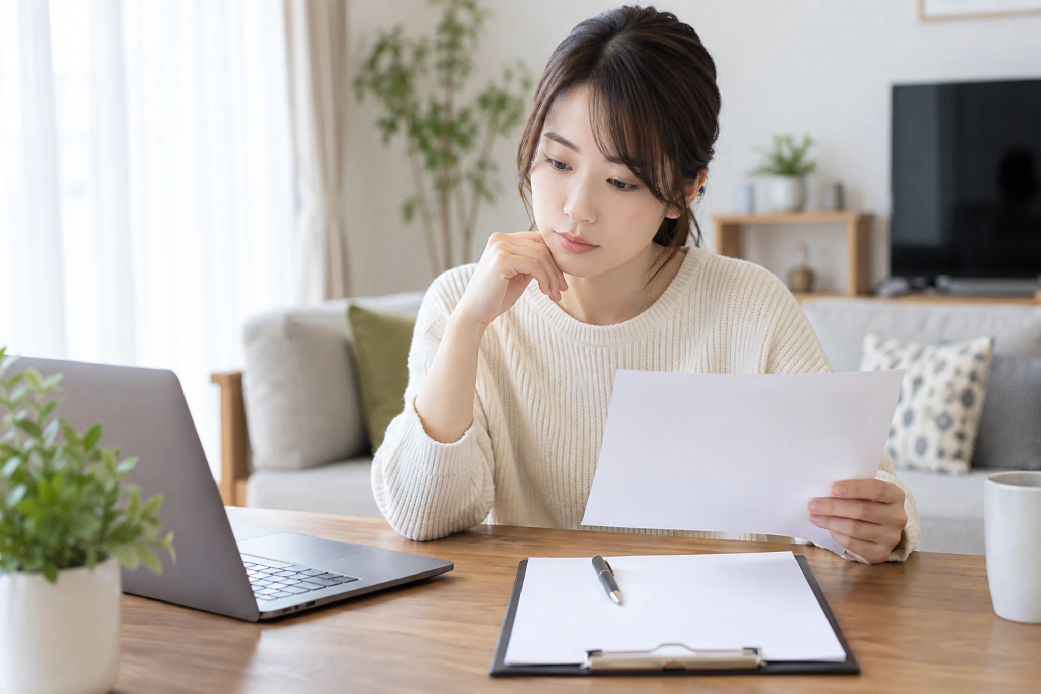 インターネット契約のチェックリストを確認する女性