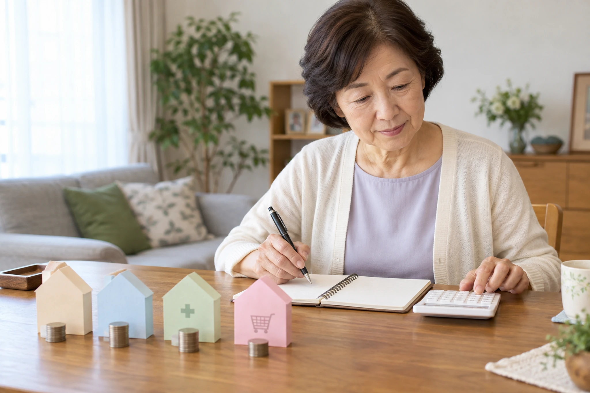 入居一時金と月額と介護費用を分けて整理する女性
