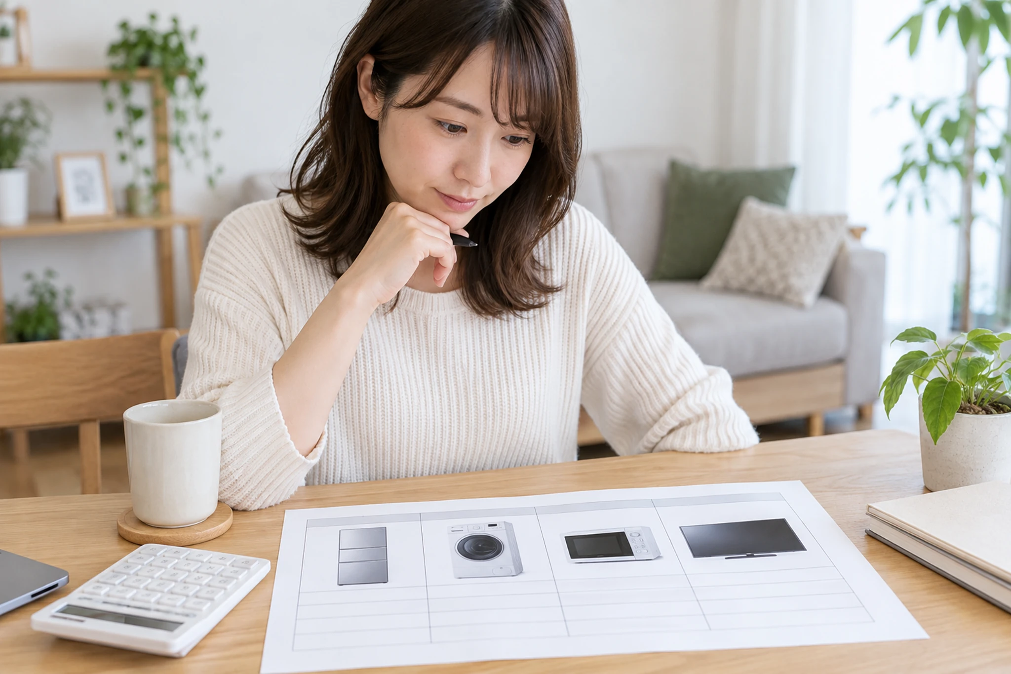 洗濯機の設置場所を確認する女性