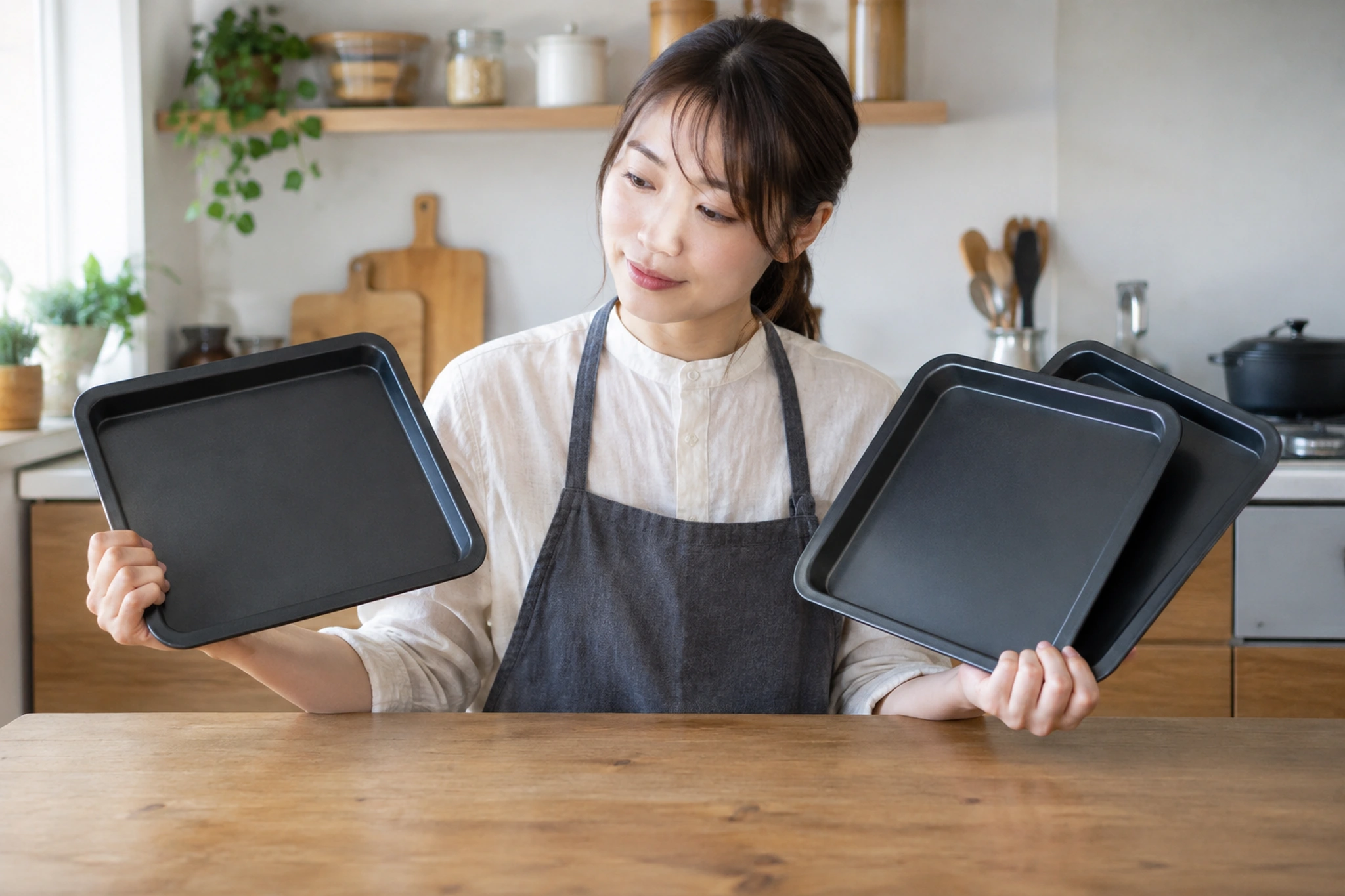 一段用と二段用の角皿を比べるイメージ