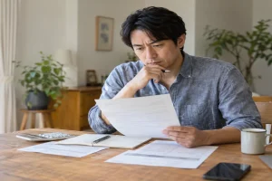 住宅ローンの返済予定表を確認する人