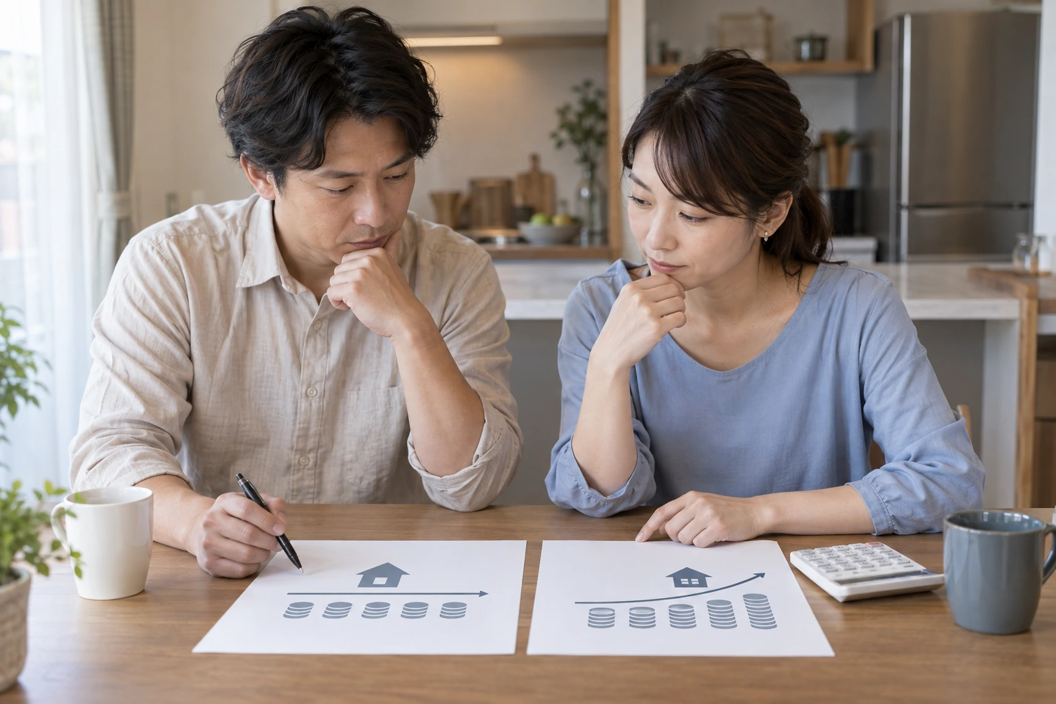 変動金利と固定金利の返済条件を比較する場面