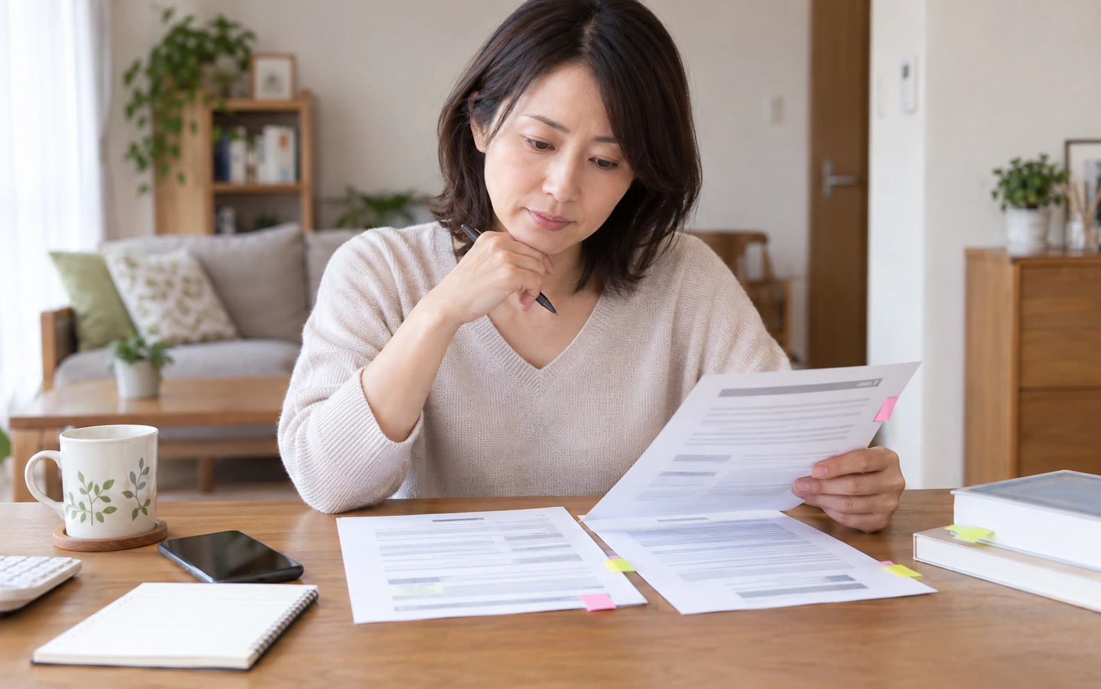 引越しの見積書と契約条件を最後に確認する女性