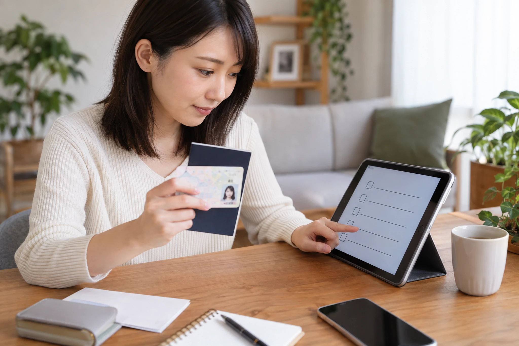NISA口座の開設条件と本人確認書類を確認する女性