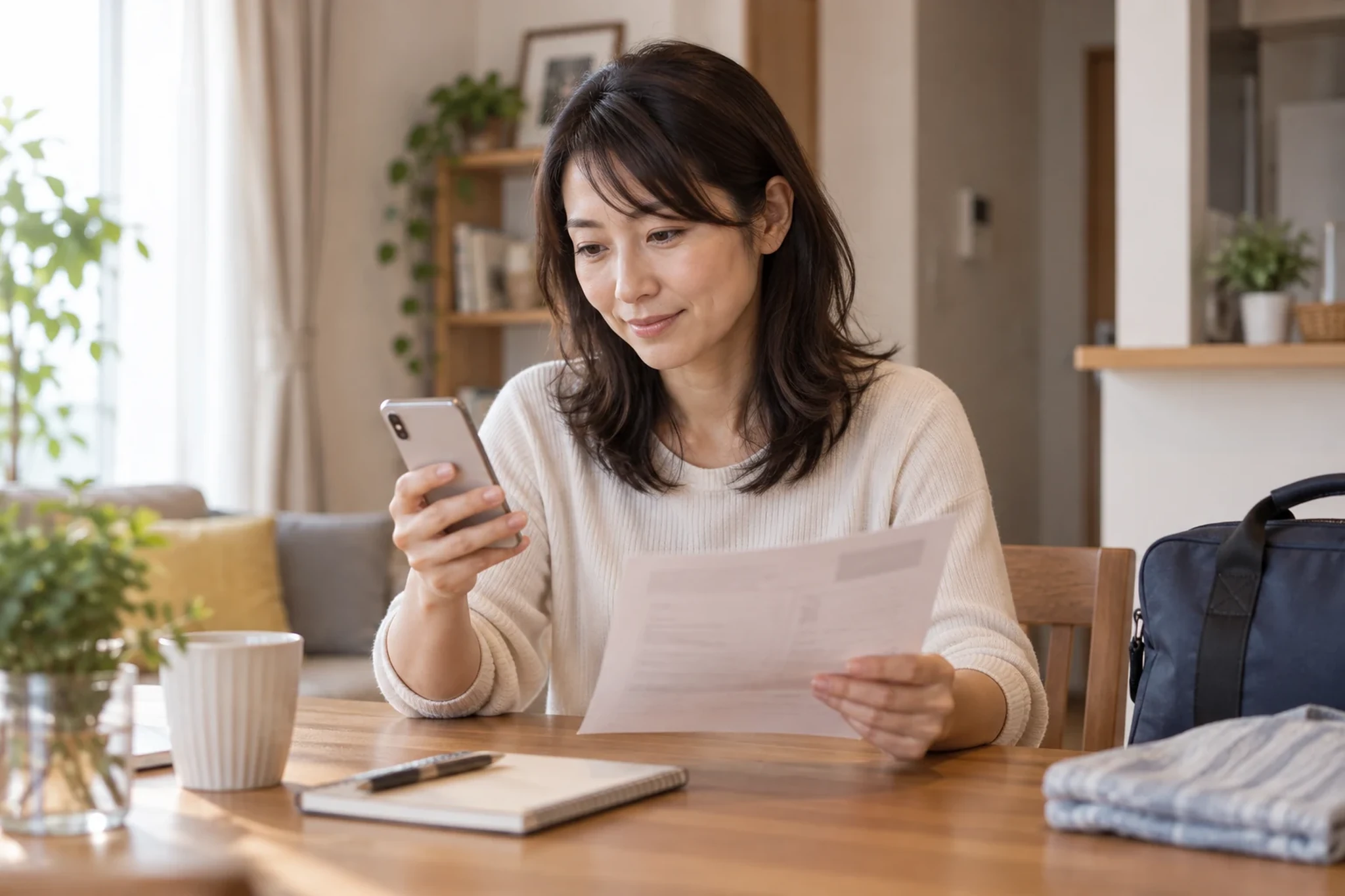 銭湯へ行く準備をする日本人女性