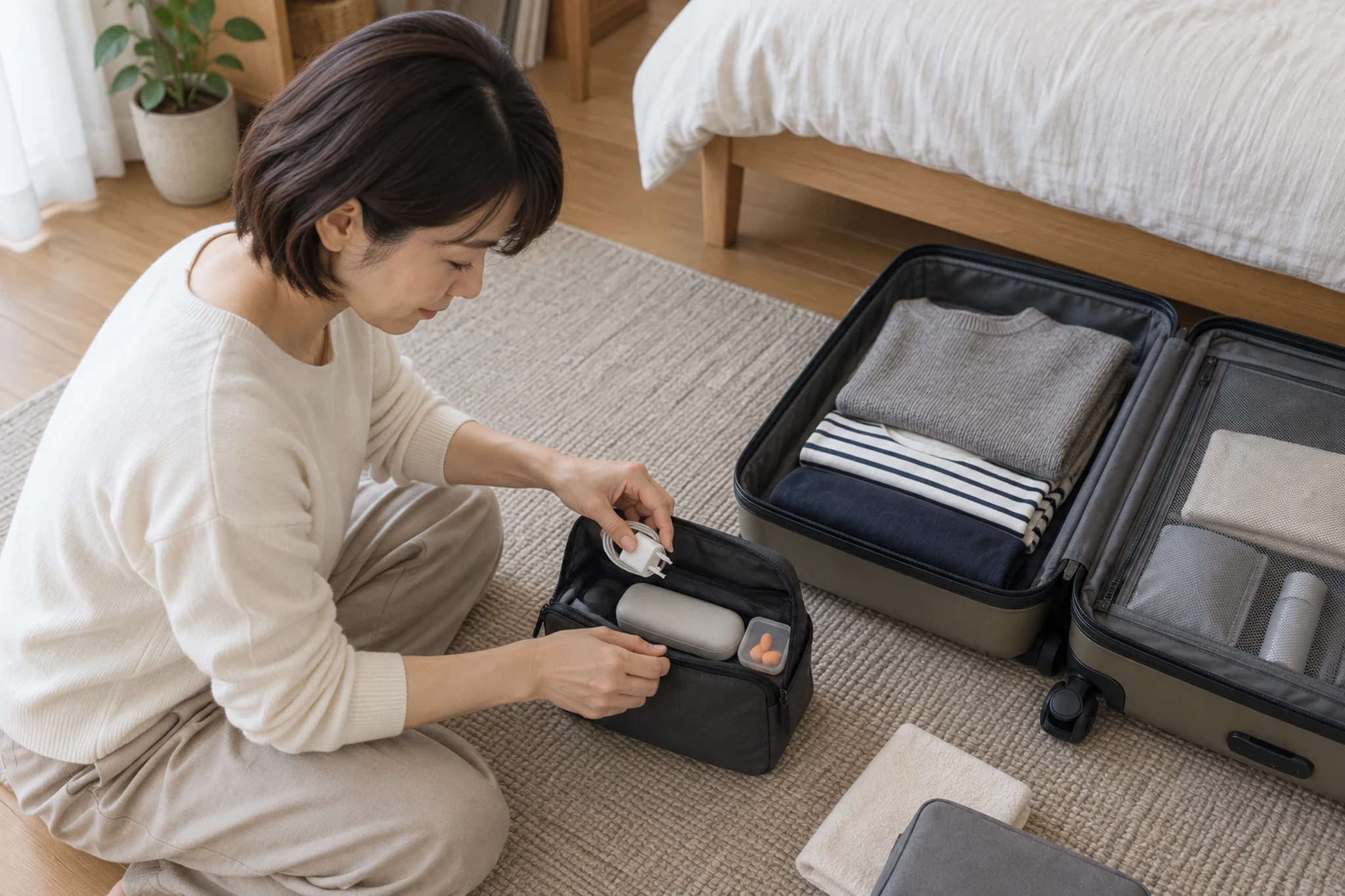 銭湯の料金表とスマートフォンを確認する一人暮らしの女性