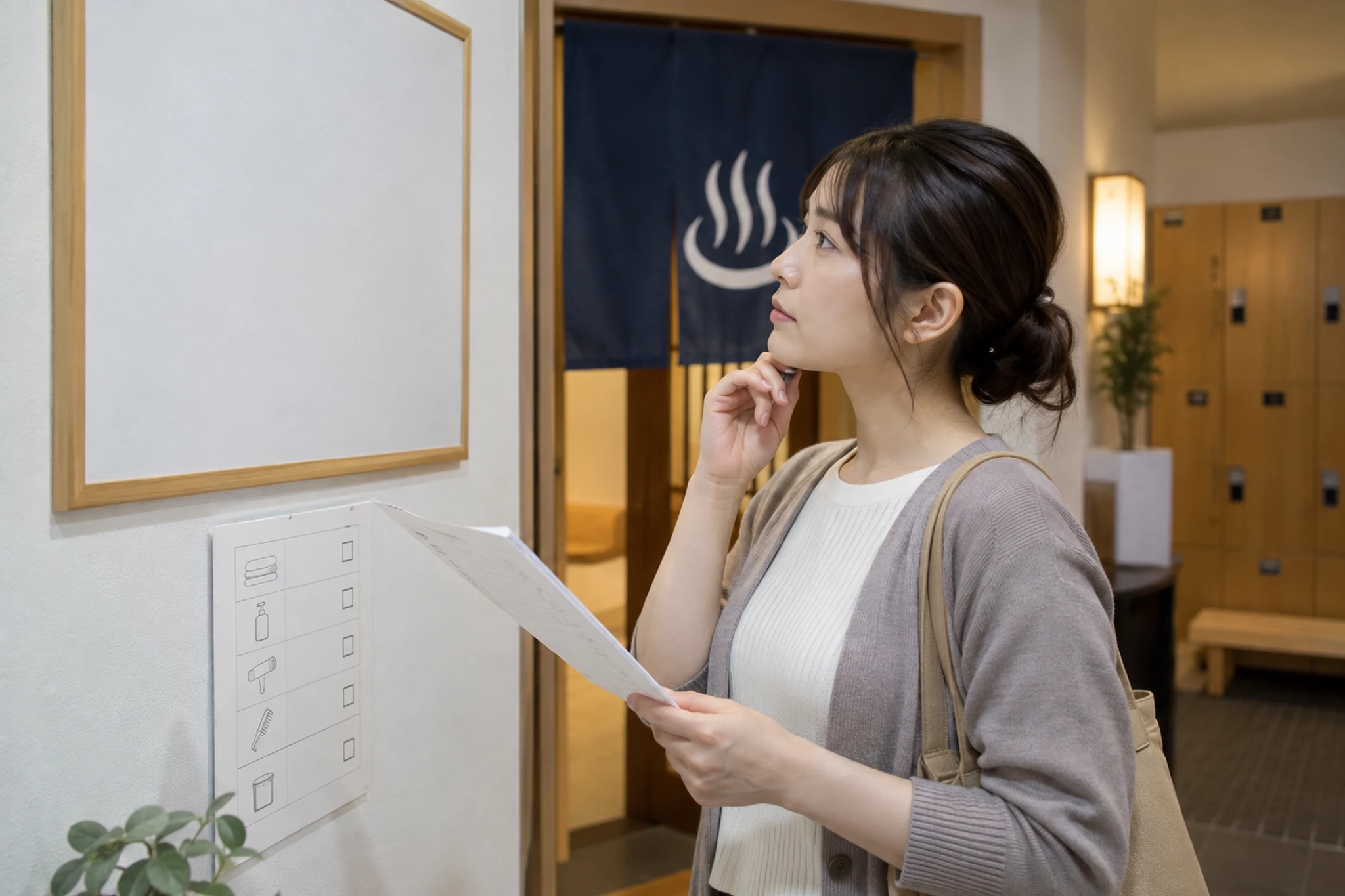 施設の利用案内と設備を確認する場面