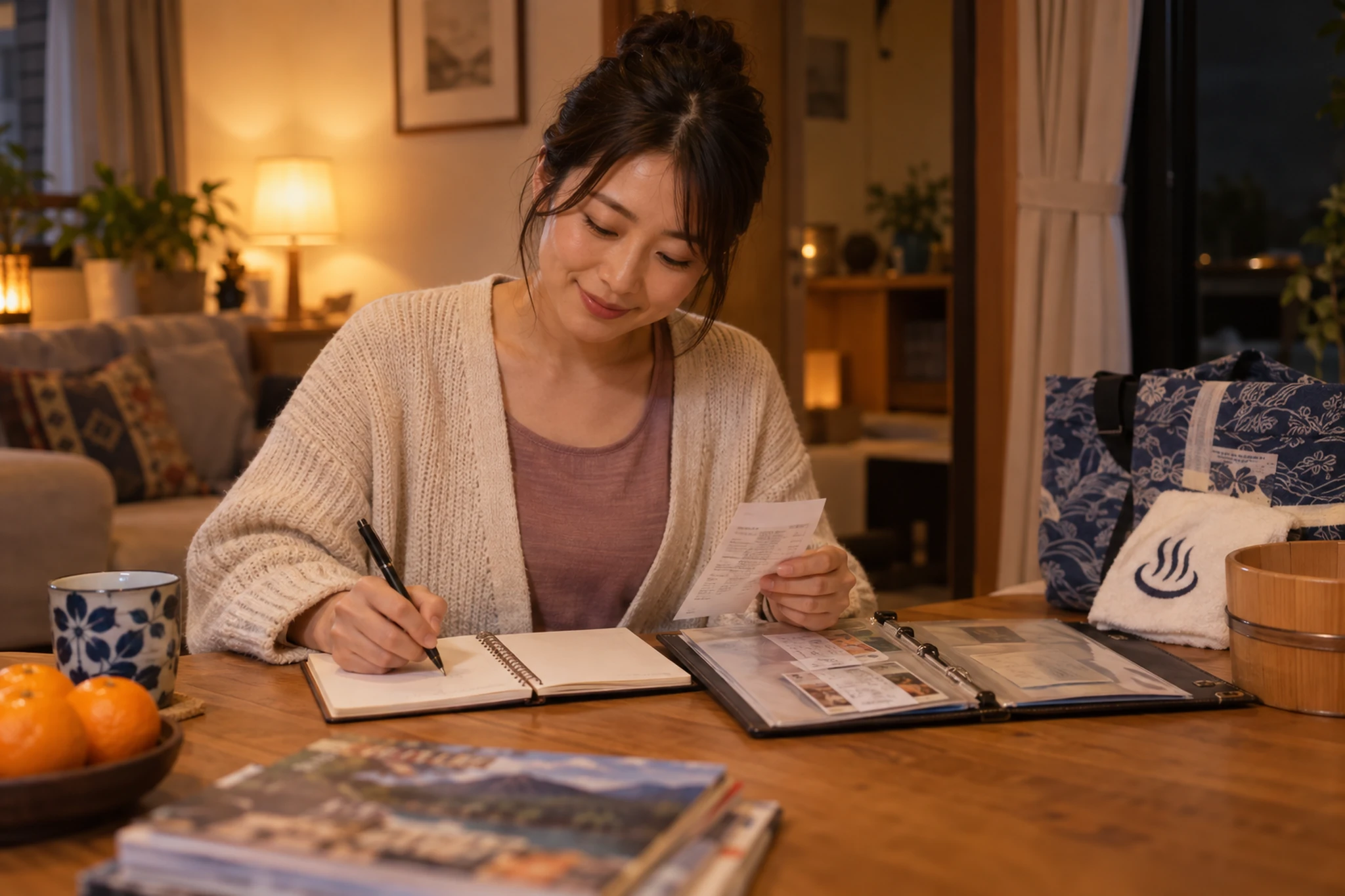 利用後のメモと領収書を整理する場面
