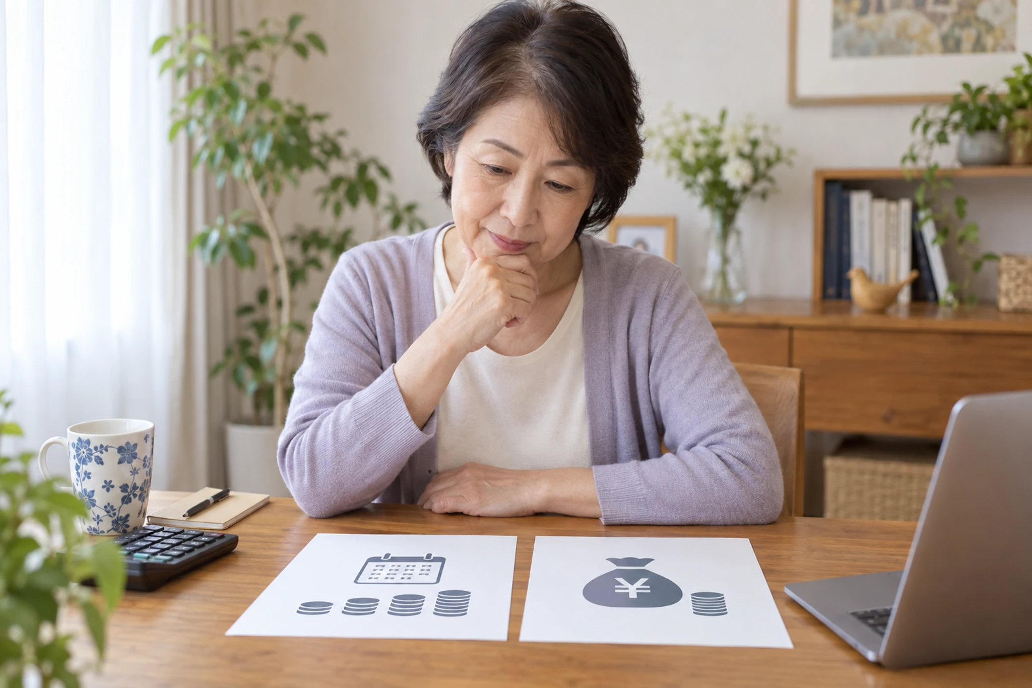 企業年金を年金と一時金で比較する女性