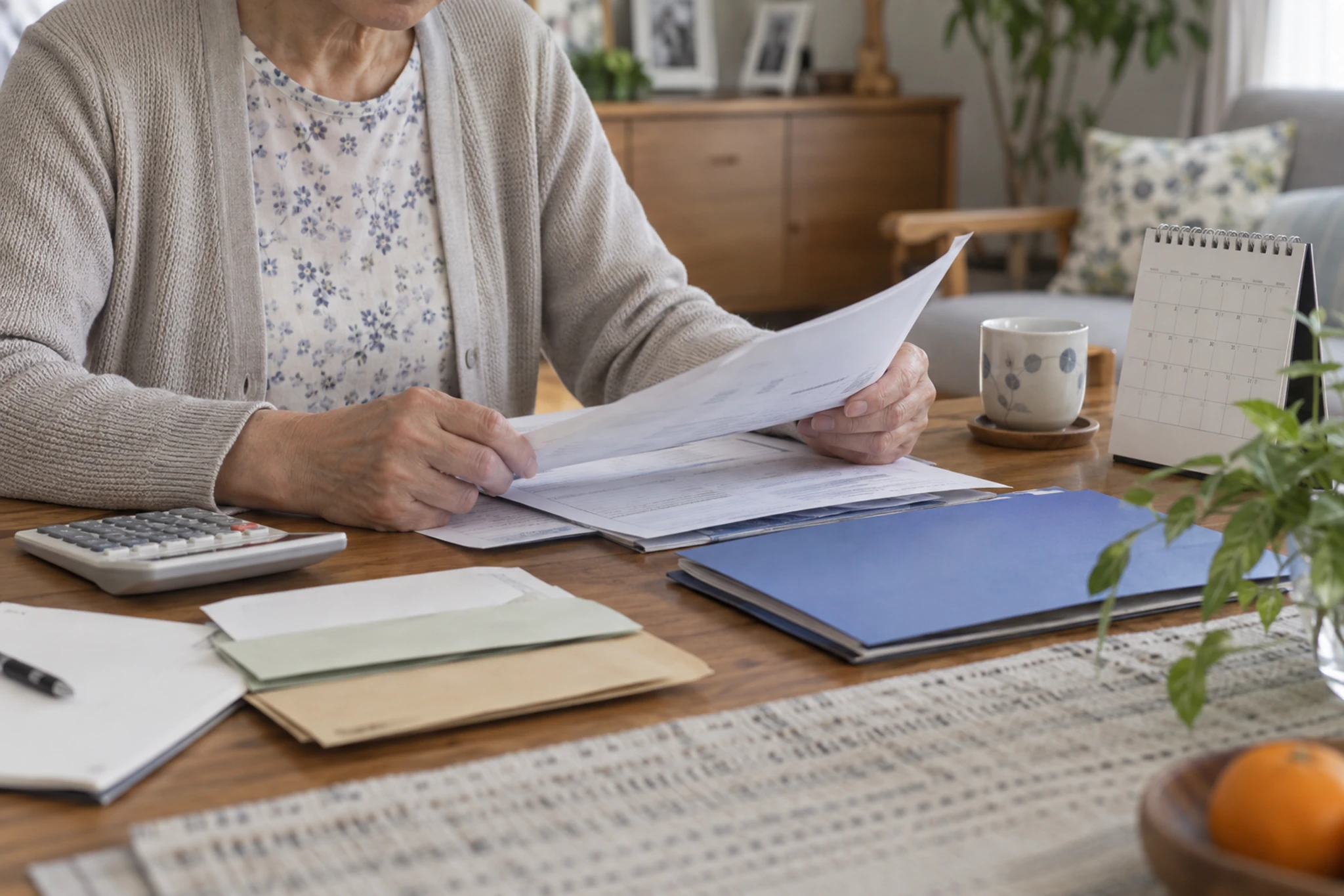 企業年金の規約と受給案内を確認する手元