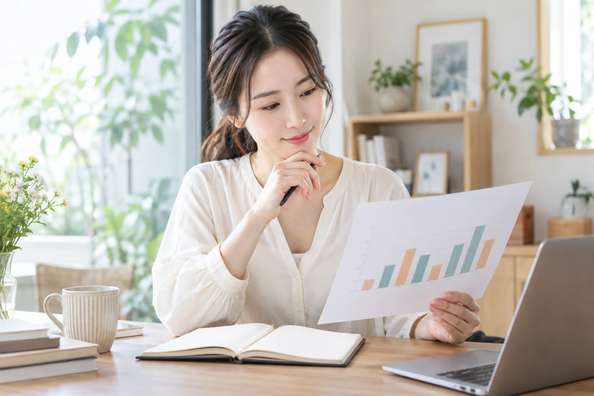 毎月の年金収入と支出を確認する女性