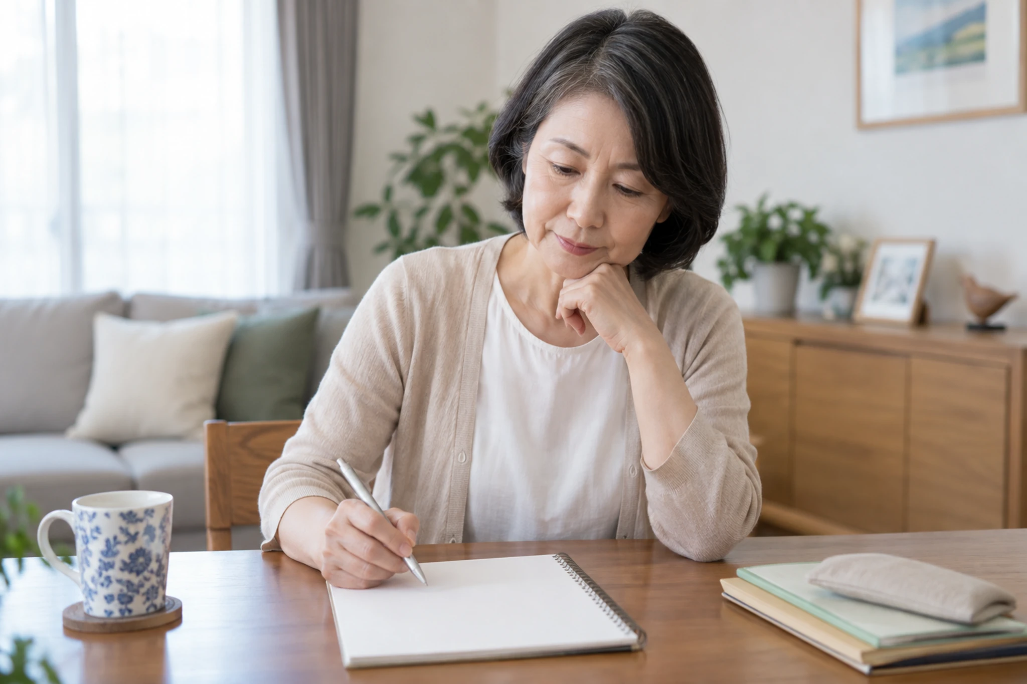 企業年金の比較項目をノートに整理する女性