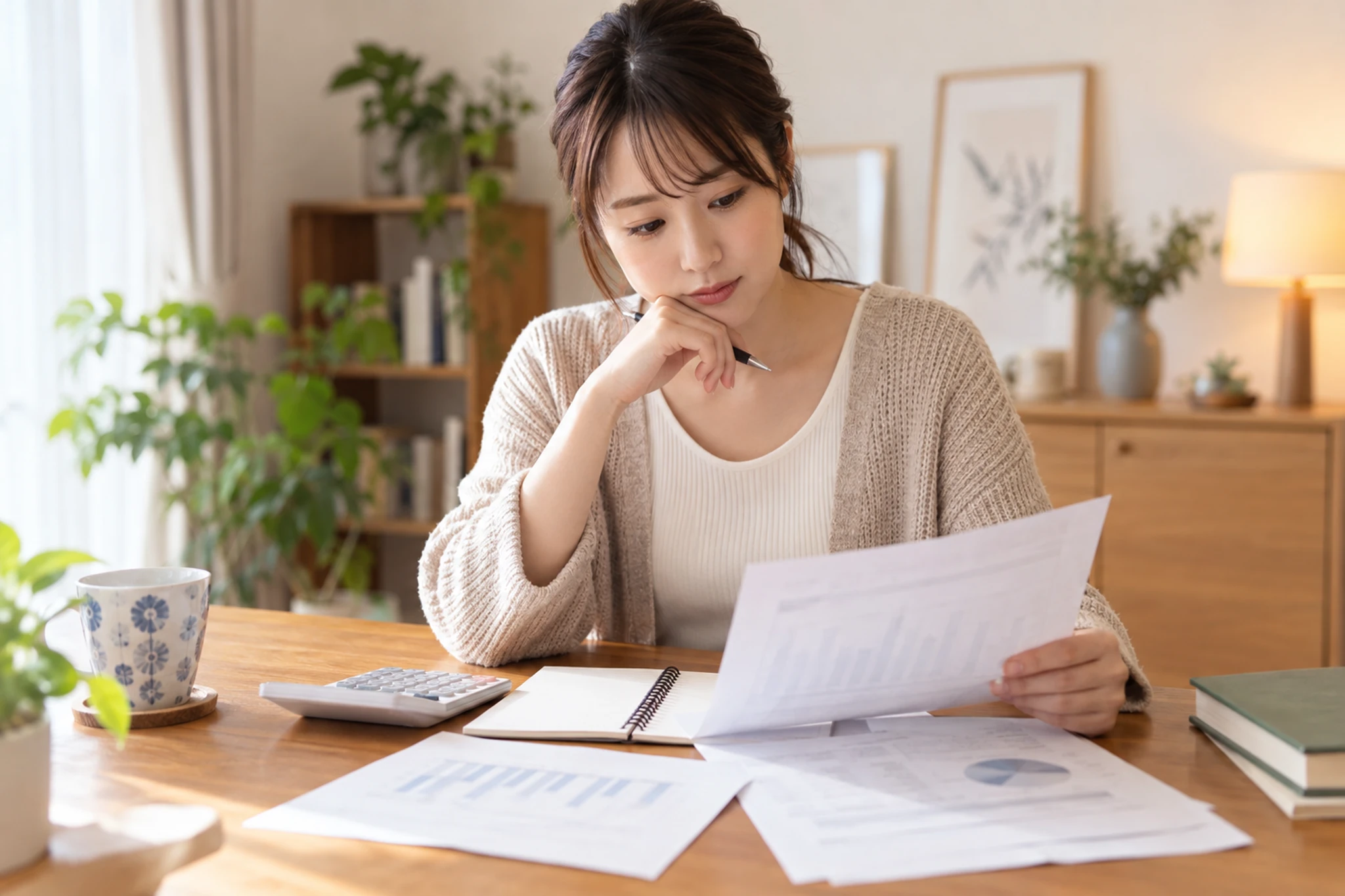 年金相談の窓口で書類を確認する女性