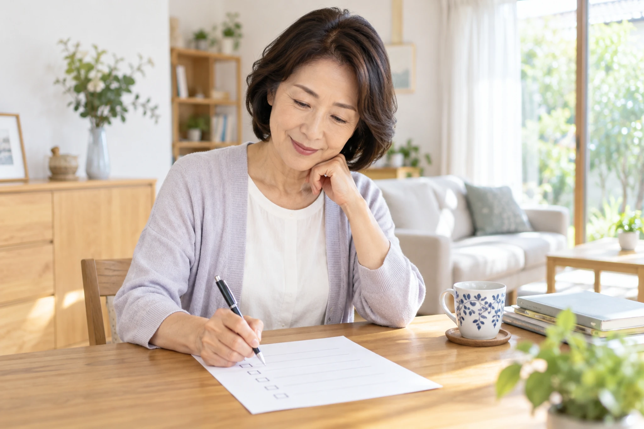年金請求のチェックリストを確認する女性
