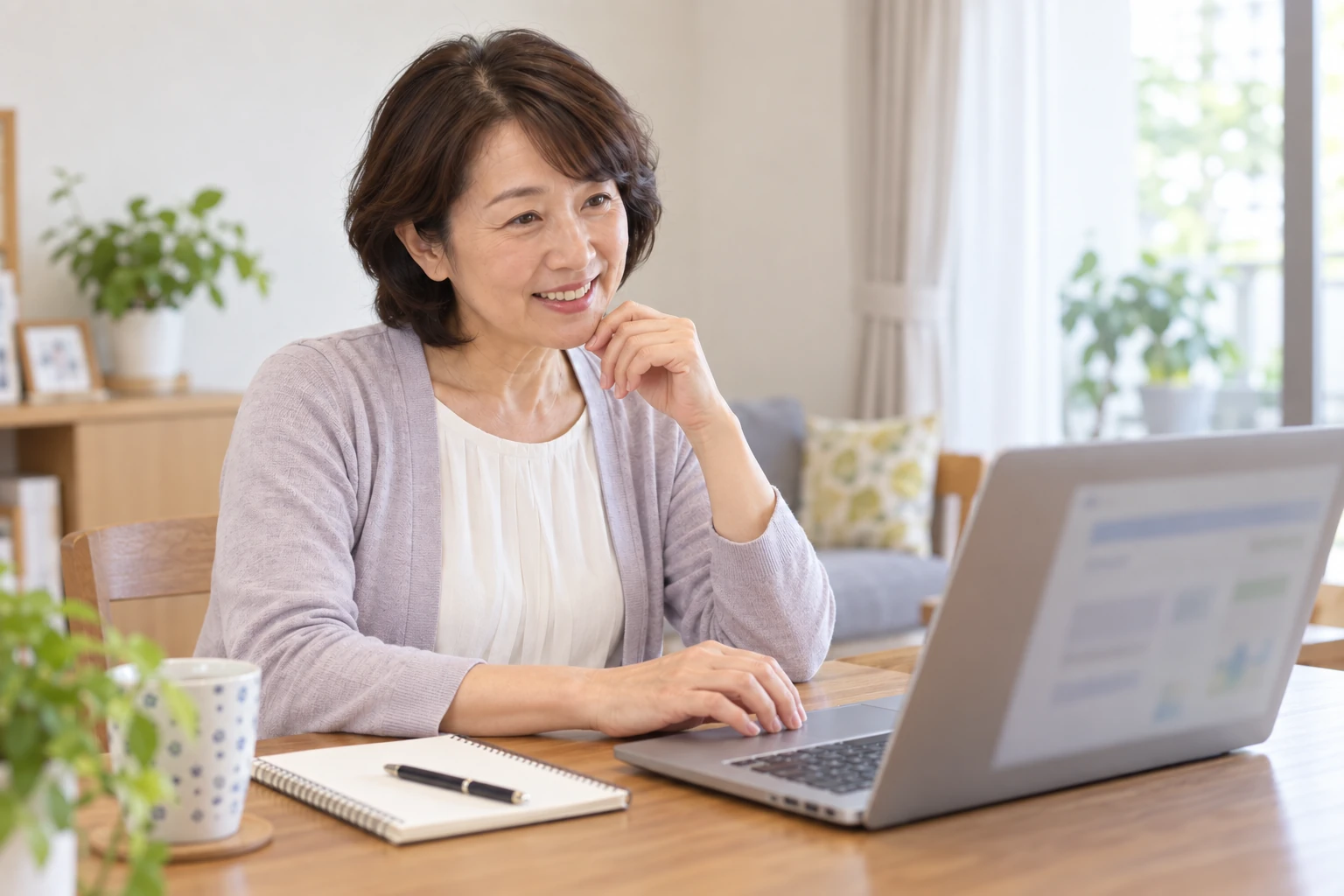 パソコンとメモを使い相談先を確認する直美さんの編集イメージ