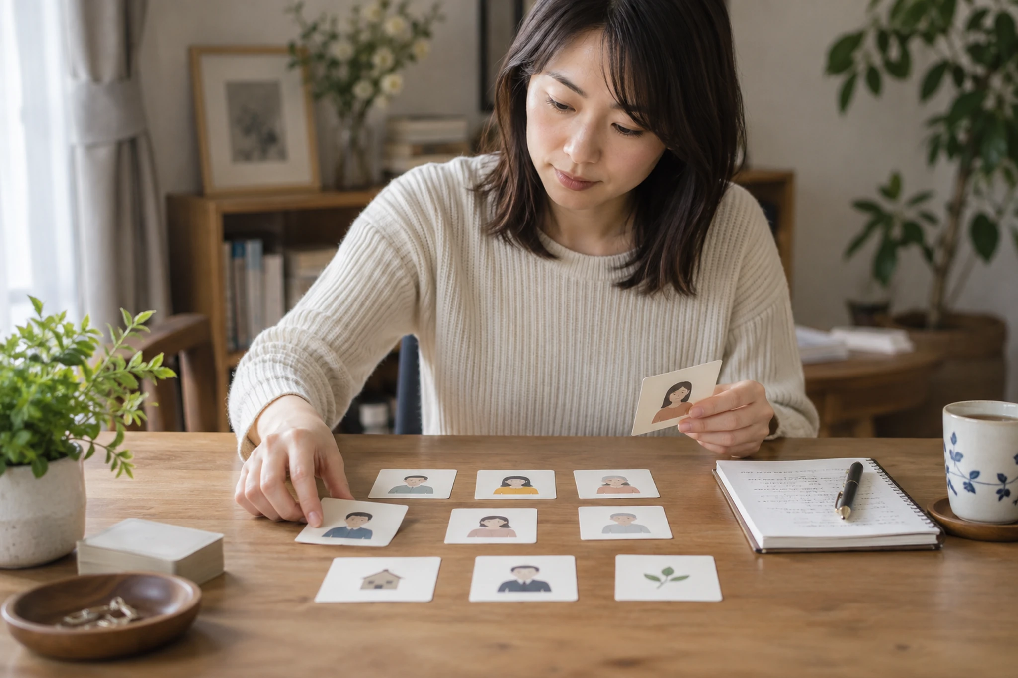 続柄と確認順をノートへ整理する女性