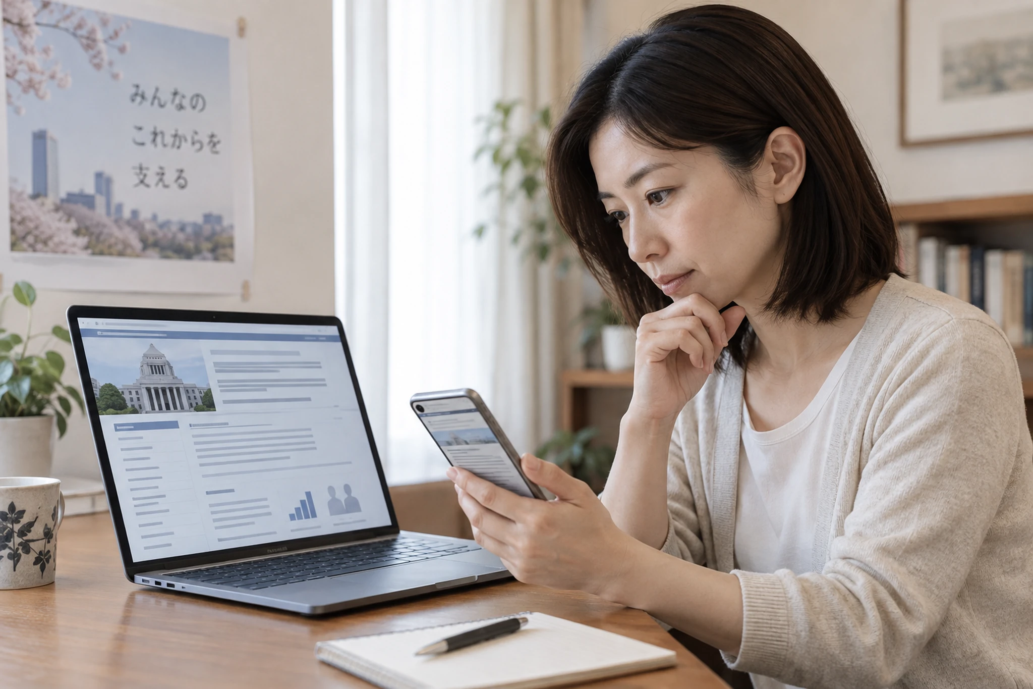 遺族年金の制度改正情報を公式サイトで確認する女性