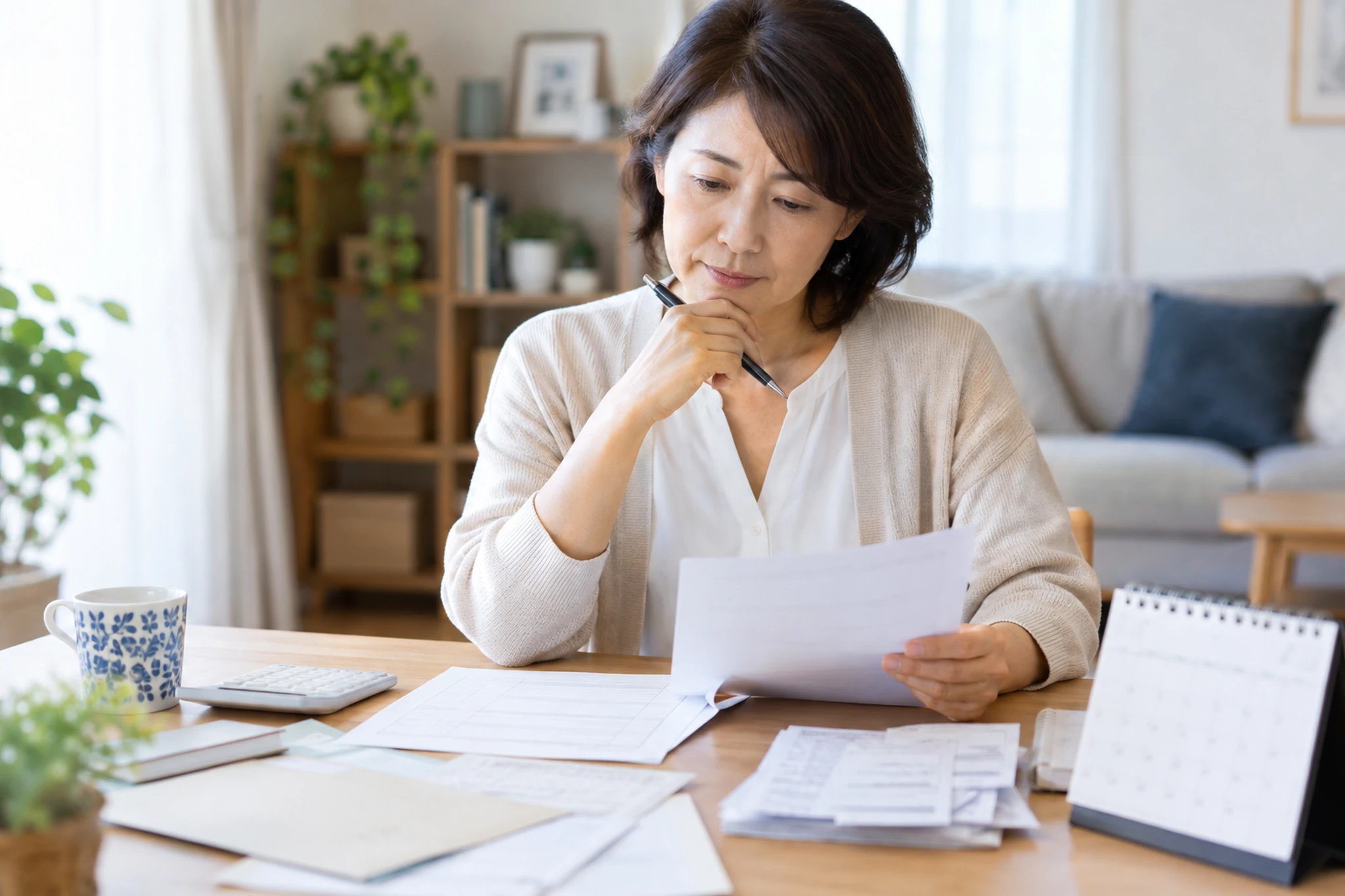国民年金の免除区分を比較する女性