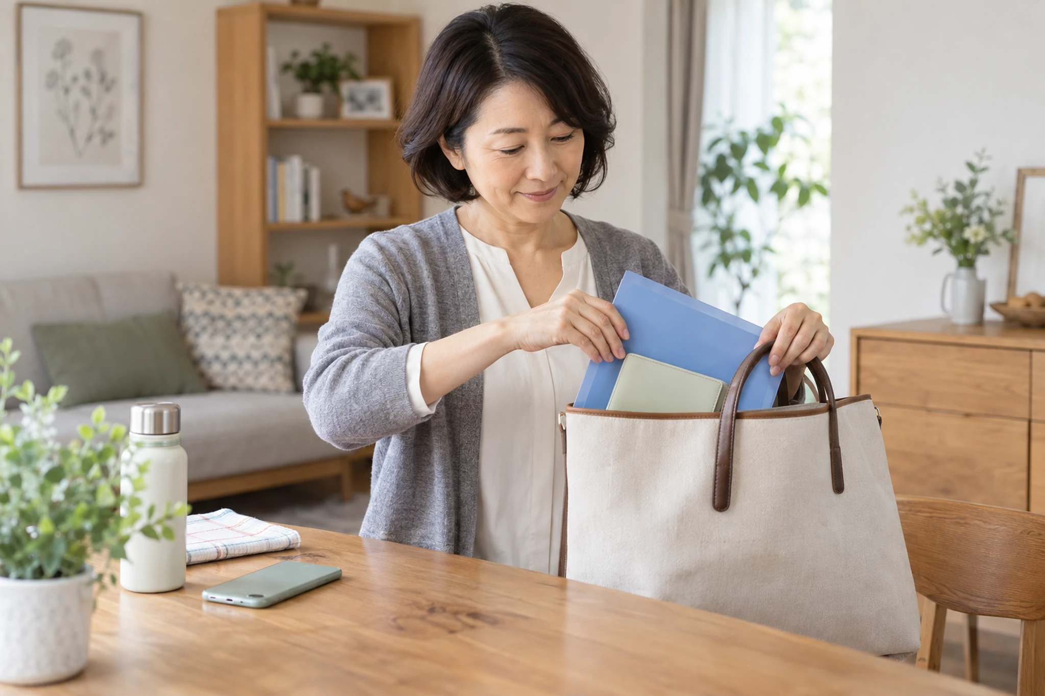 国民年金免除の相談に向けて書類を持ち出す女性