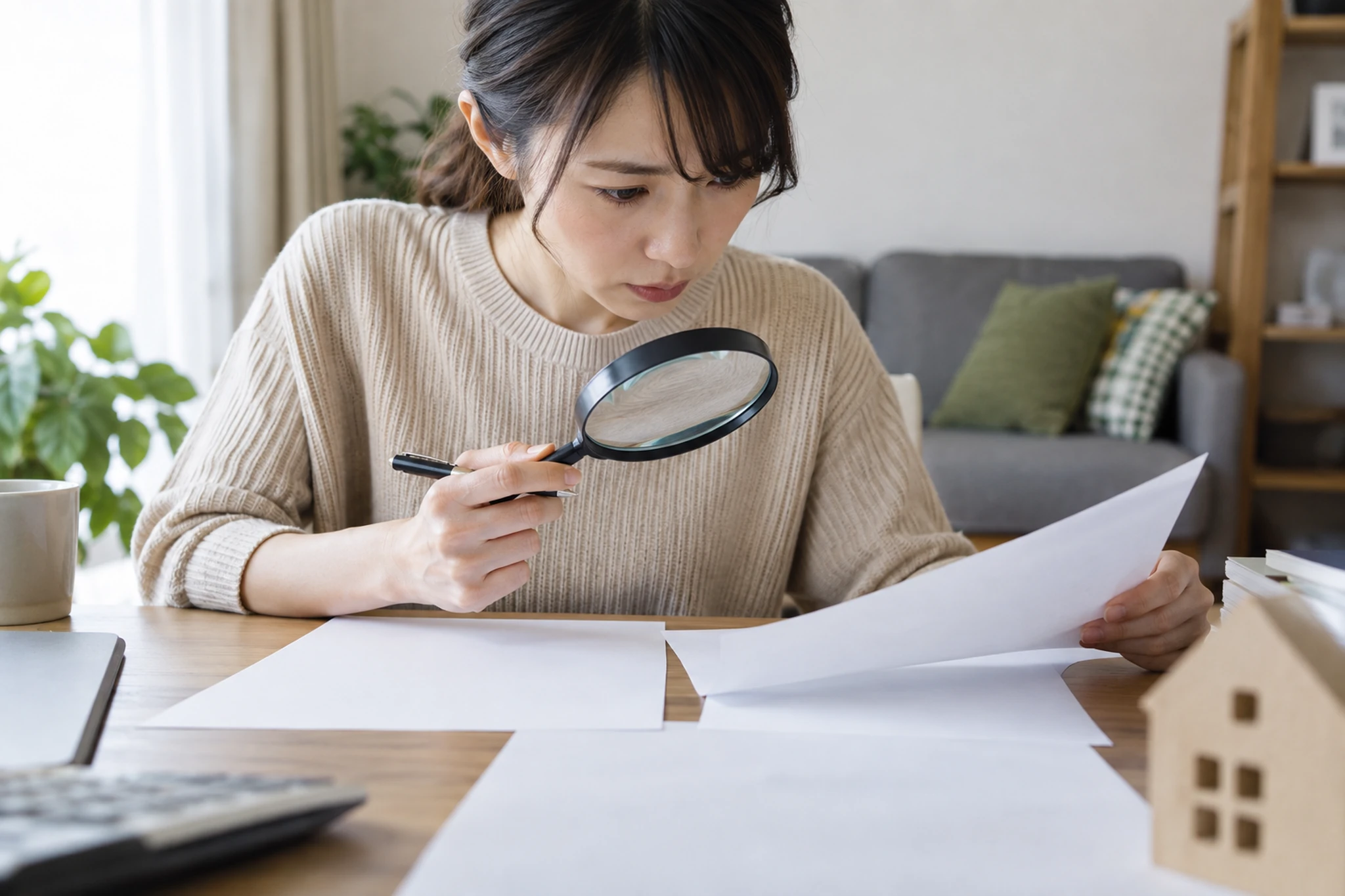 賃貸借契約書を確認する一人暮らしの女性