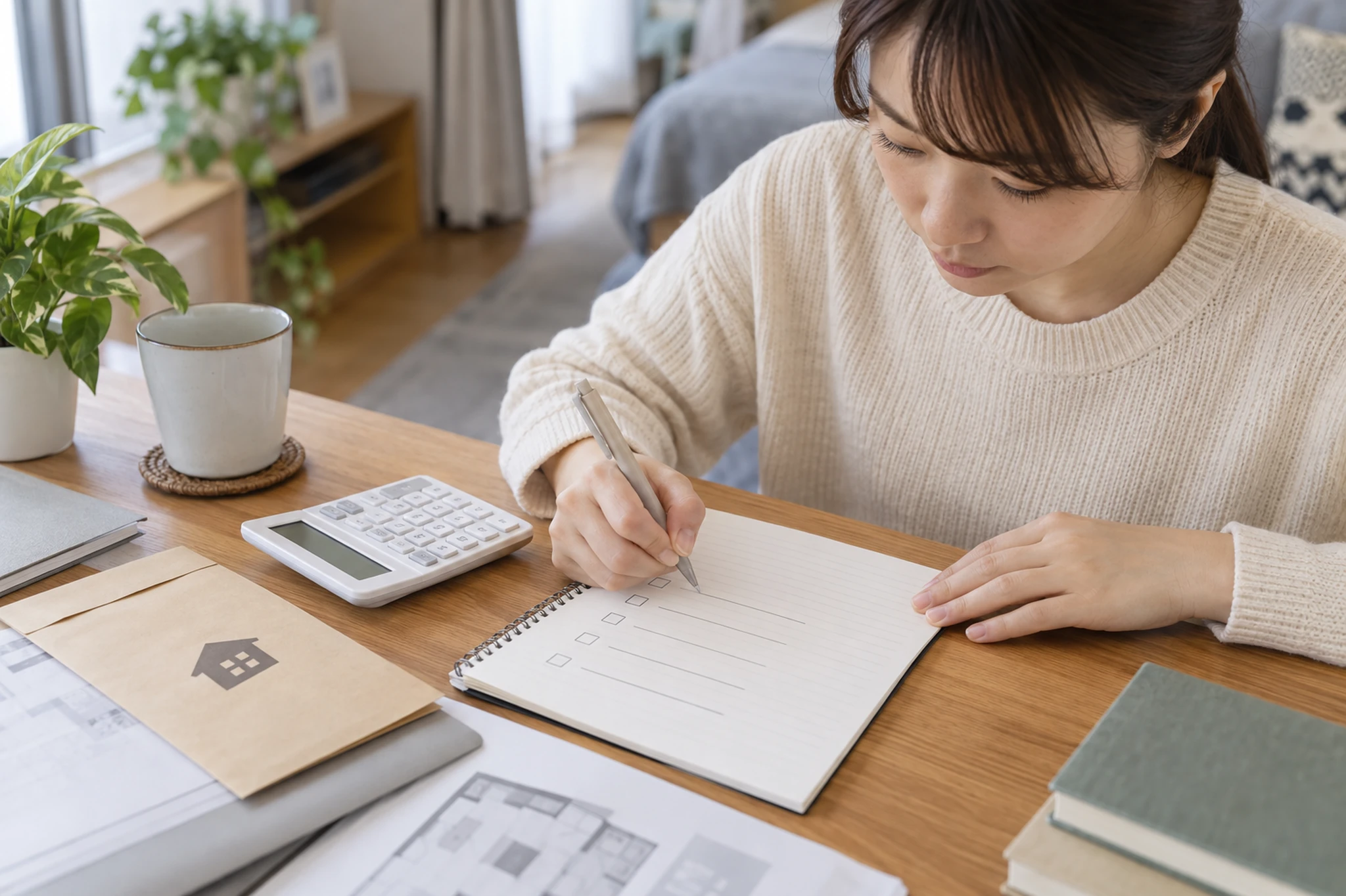 保証委託料と家賃などをノートに書き出す女性