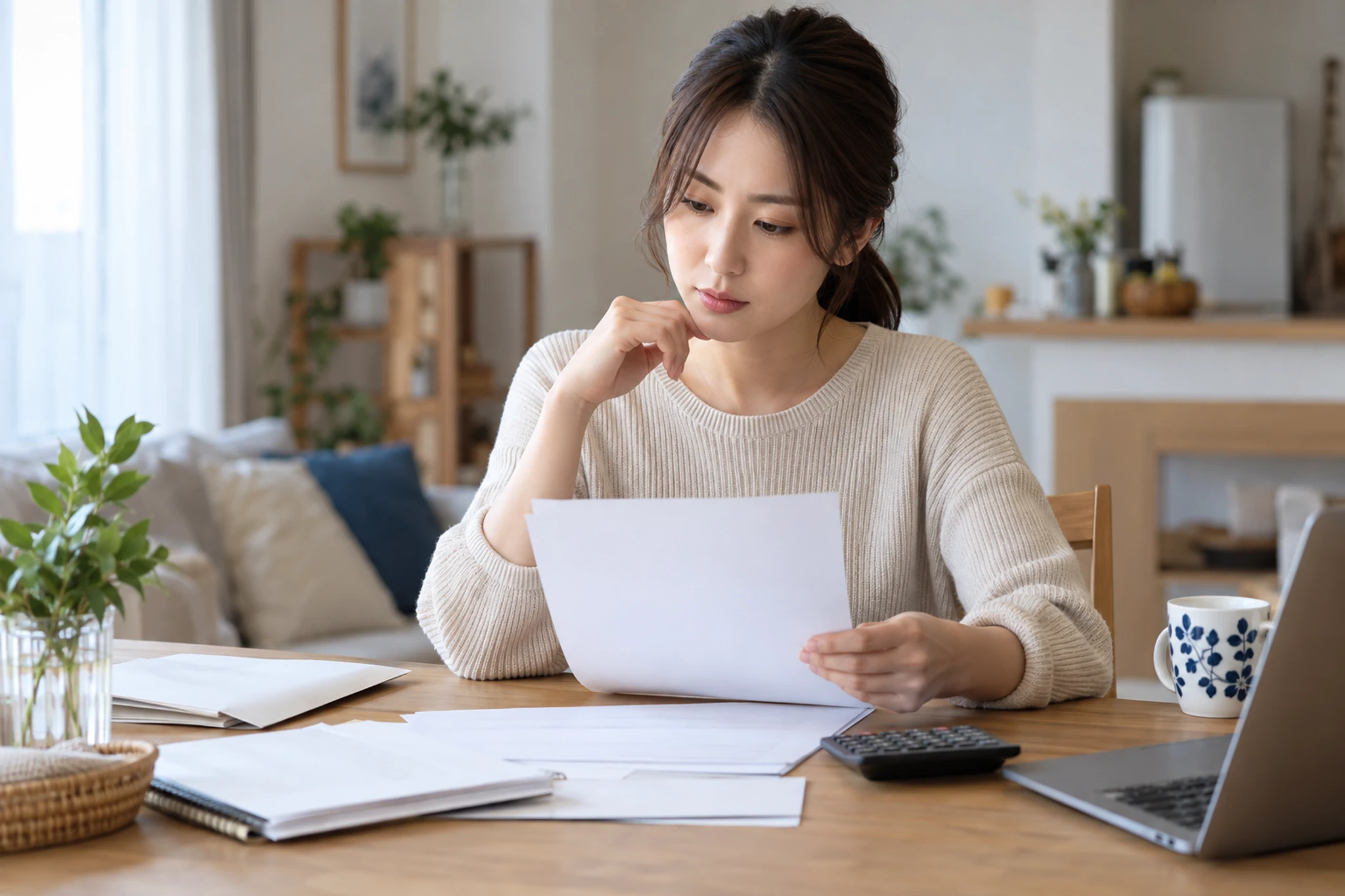 50代女性が働き方と収入の見通しを考える様子