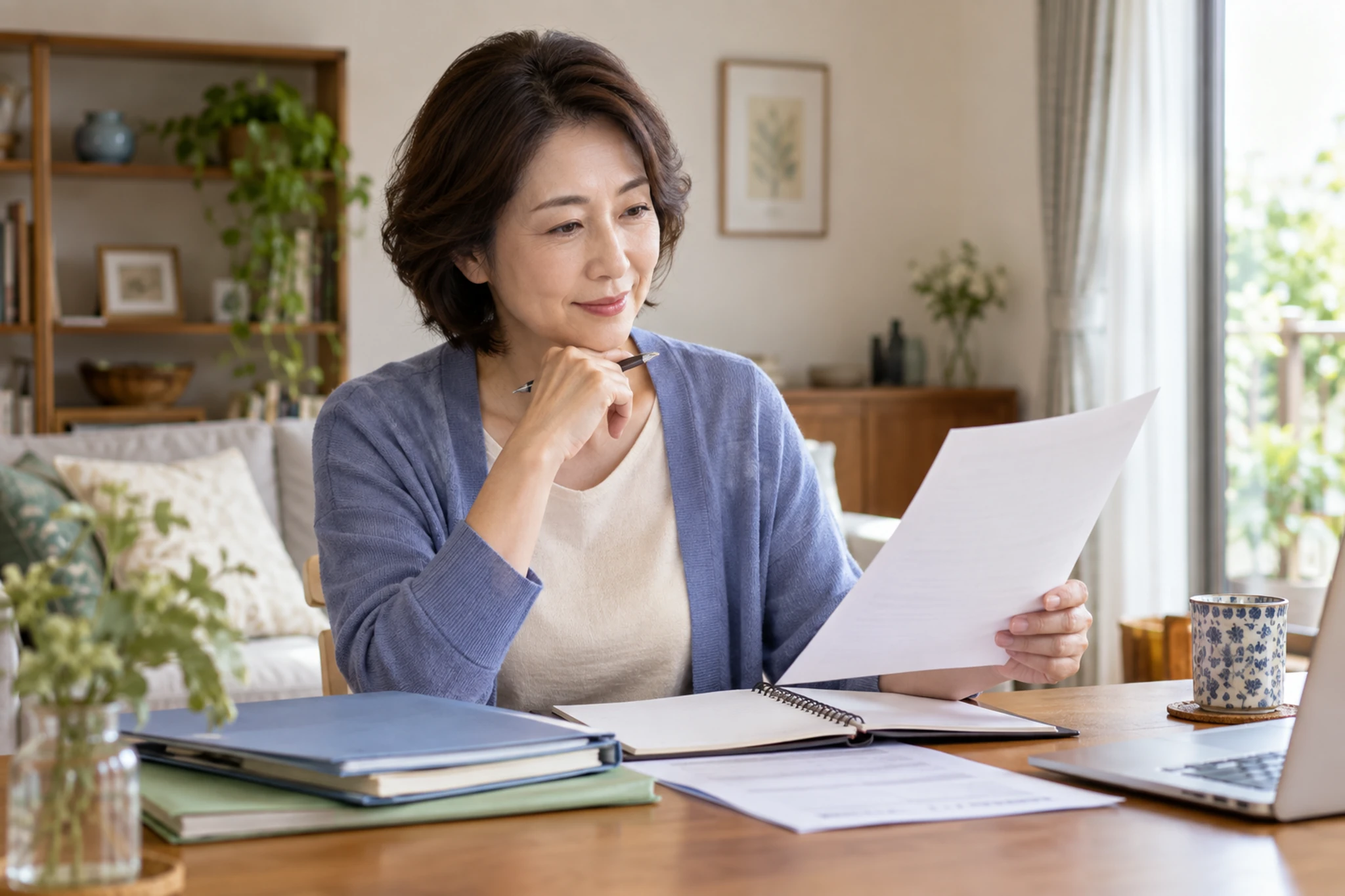 老後資金の確認リストを見直す女性