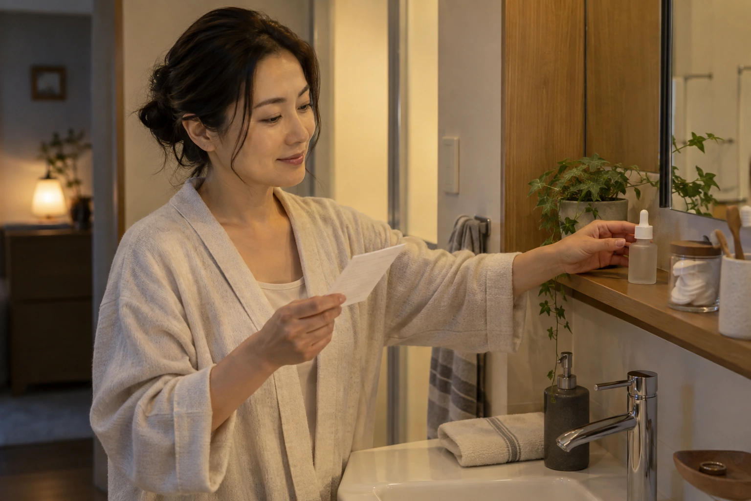 美容液の価格と年間予算を計算するテーブル上の道具