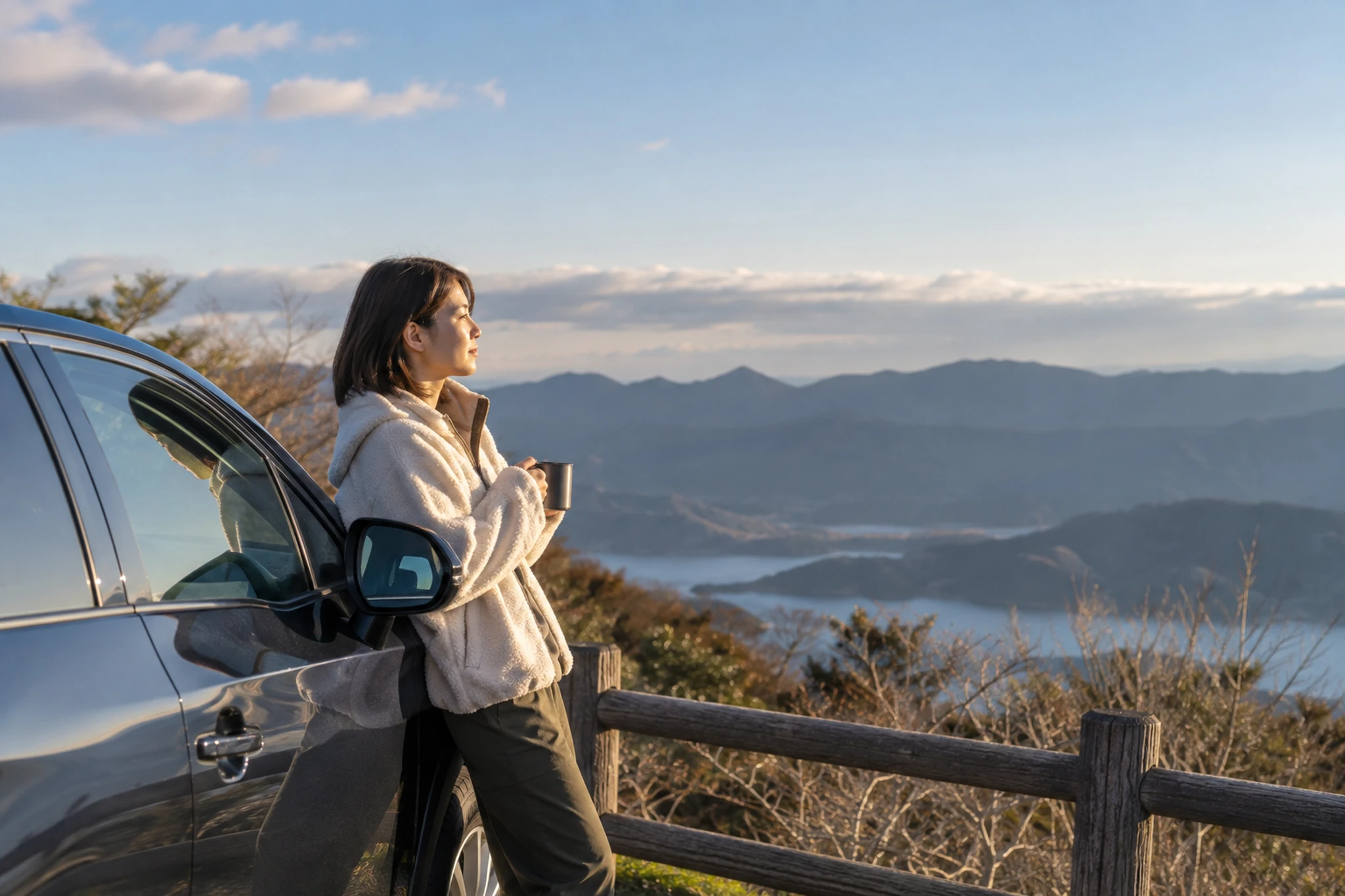 安全な場所で運転を休む場面