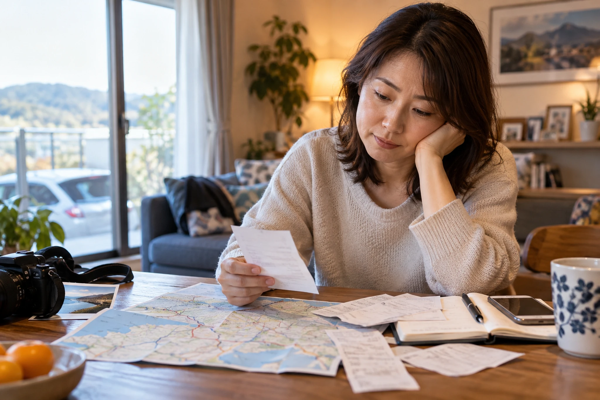 明るさと帰宅時刻を確認して戻る場面