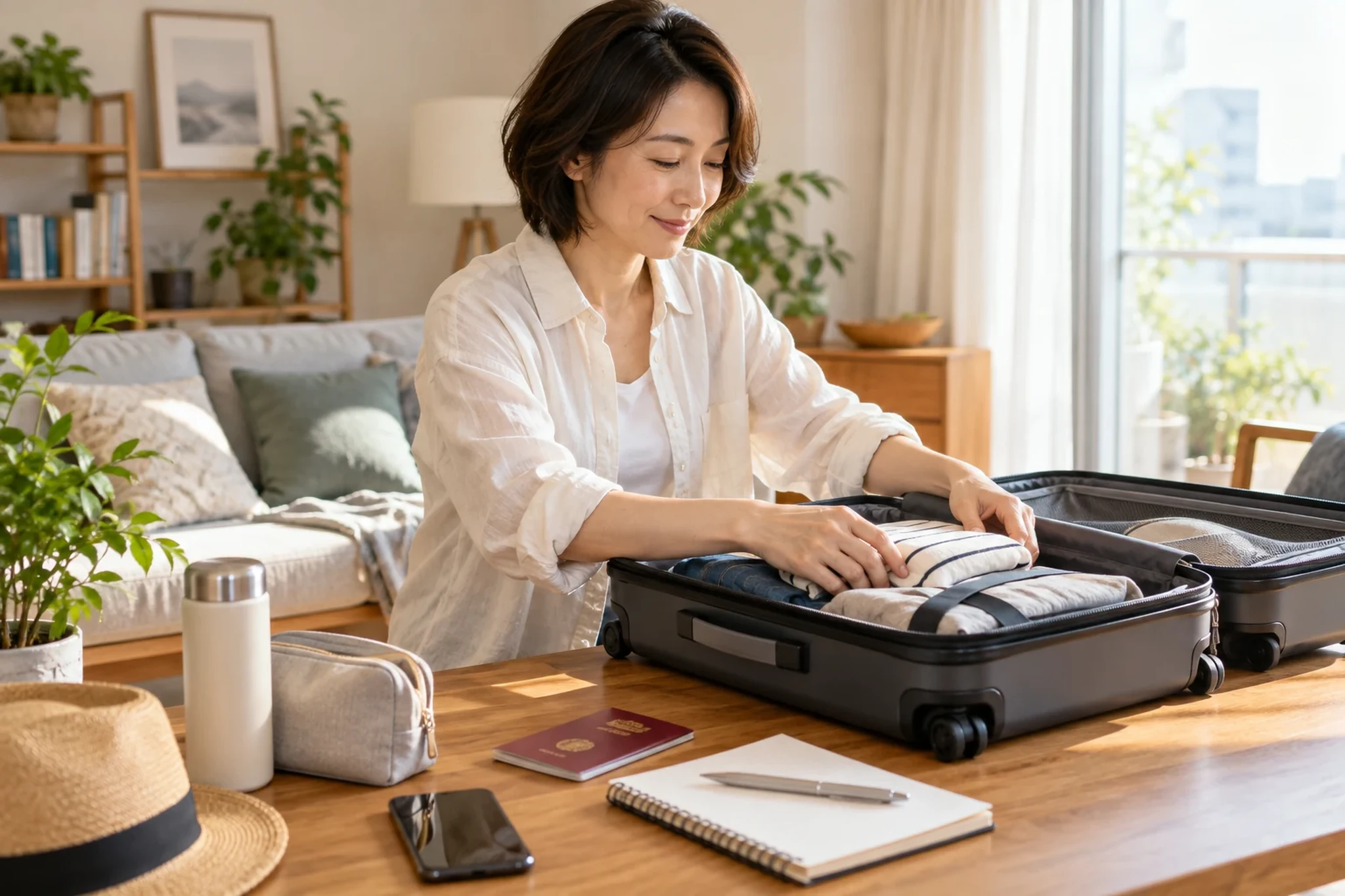 出発前に荷物を確認する女性