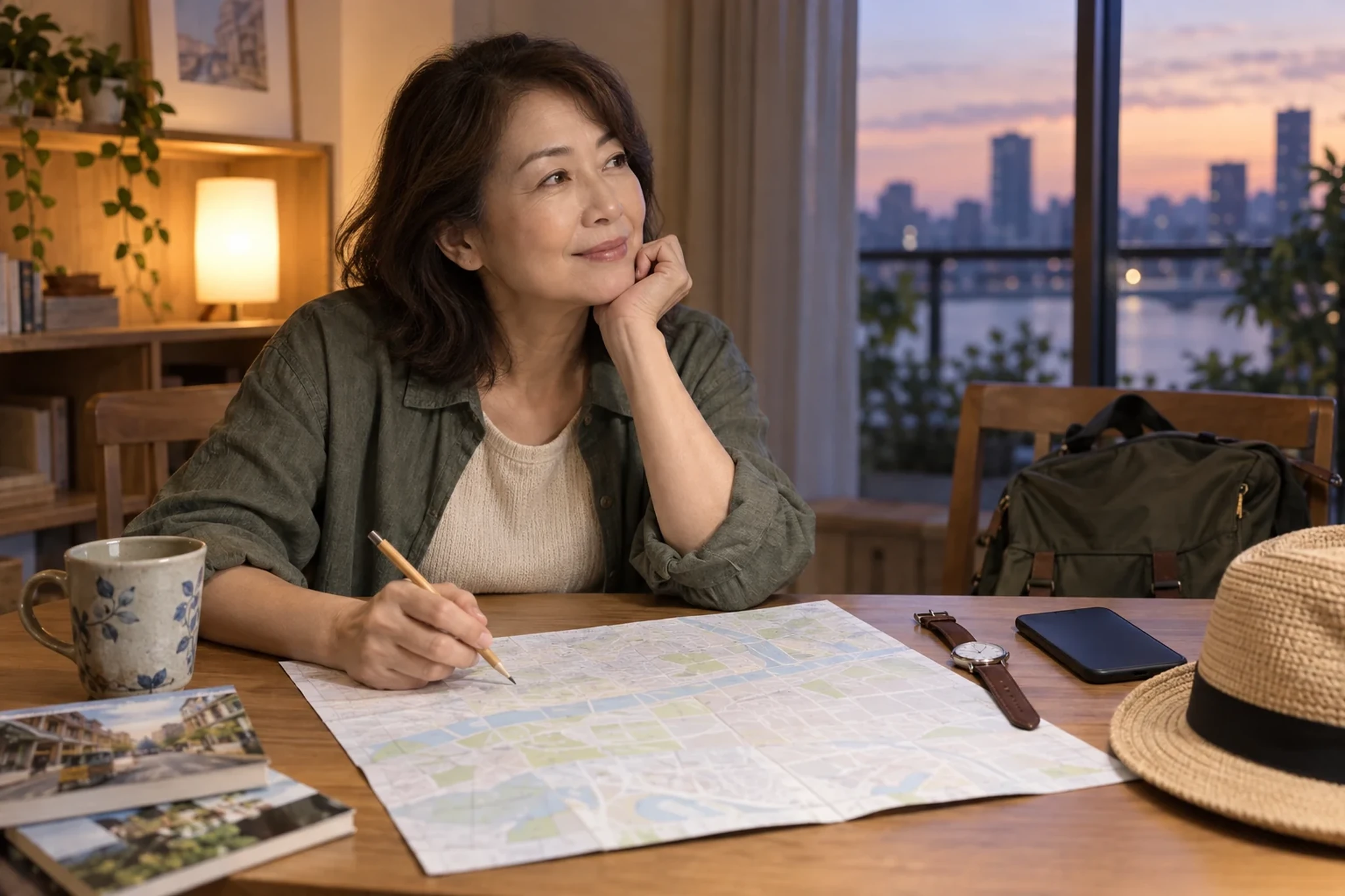 ソウルひとり旅の予定を考える女性