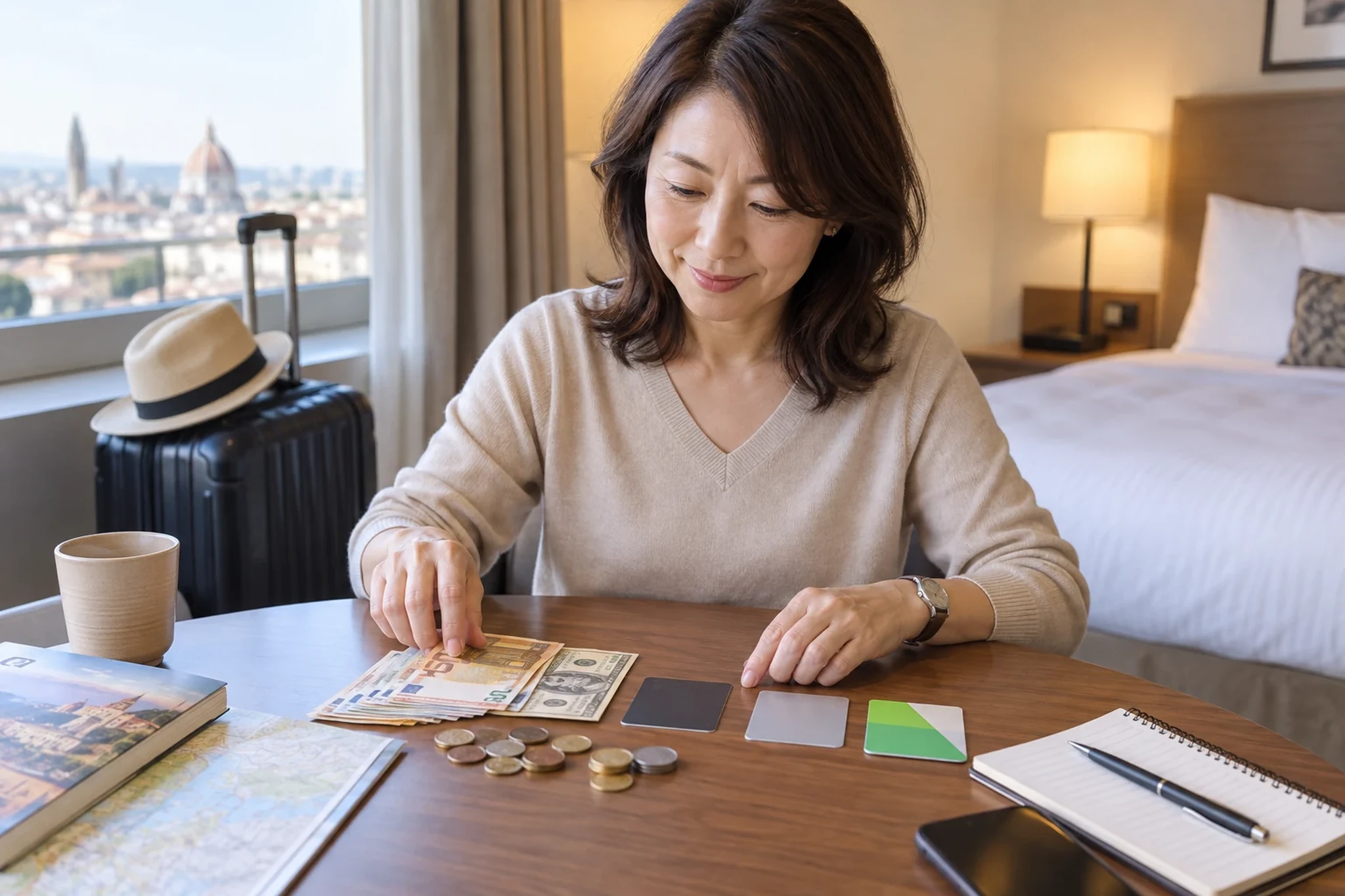 旅費を整理する女性