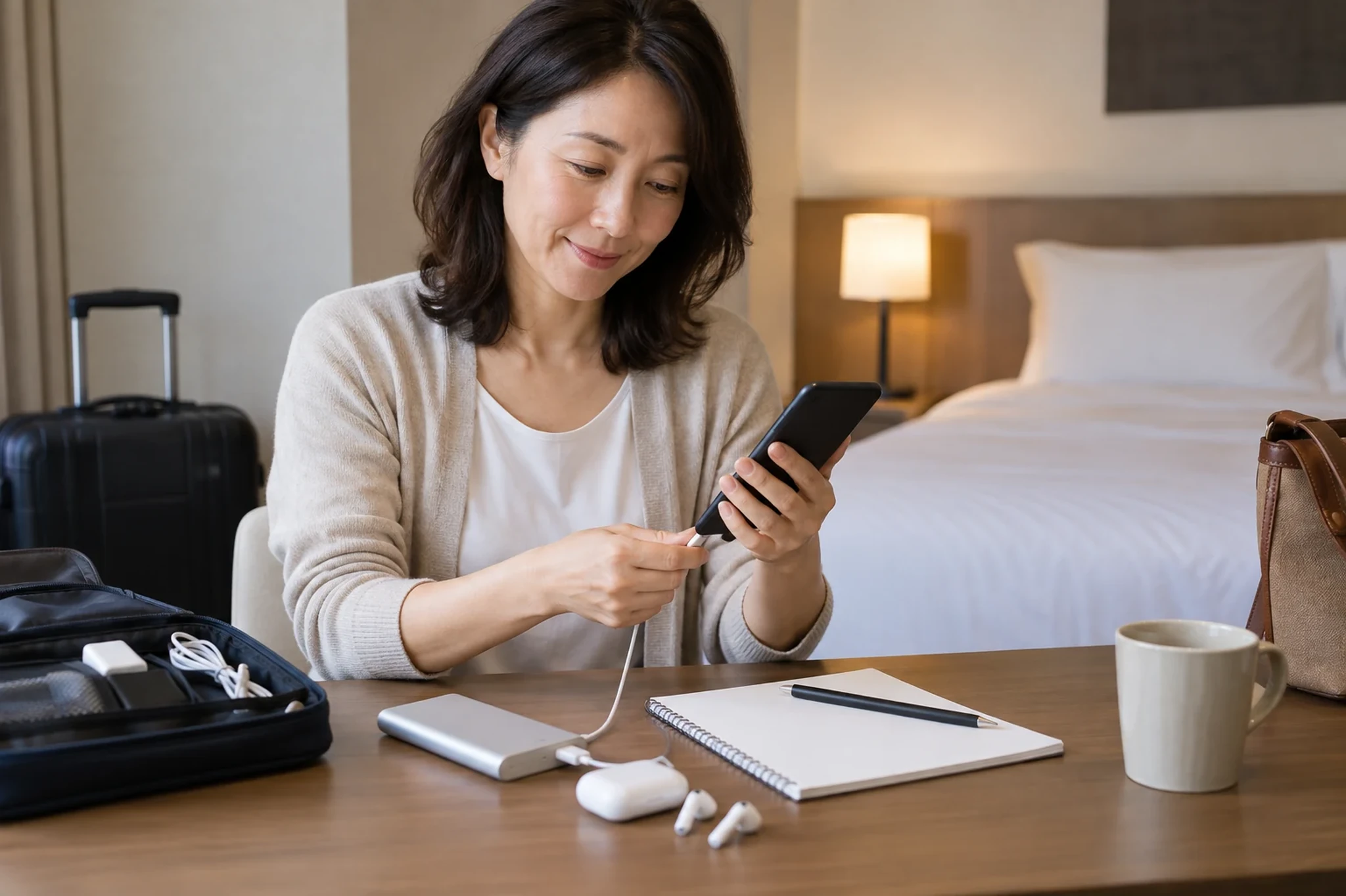 通信手段を準備する女性