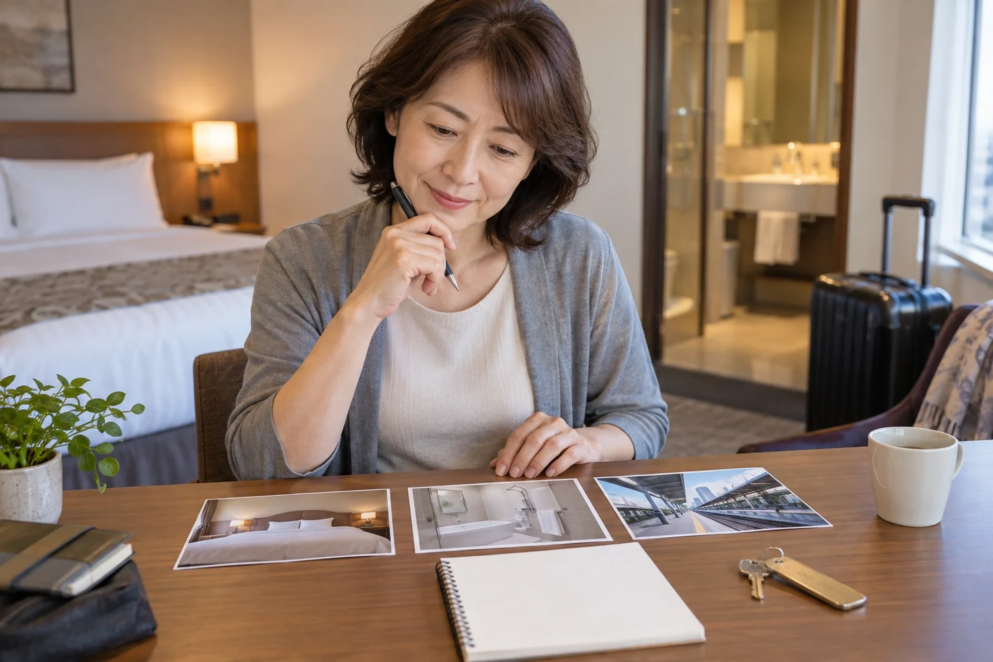 宿を比較する女性