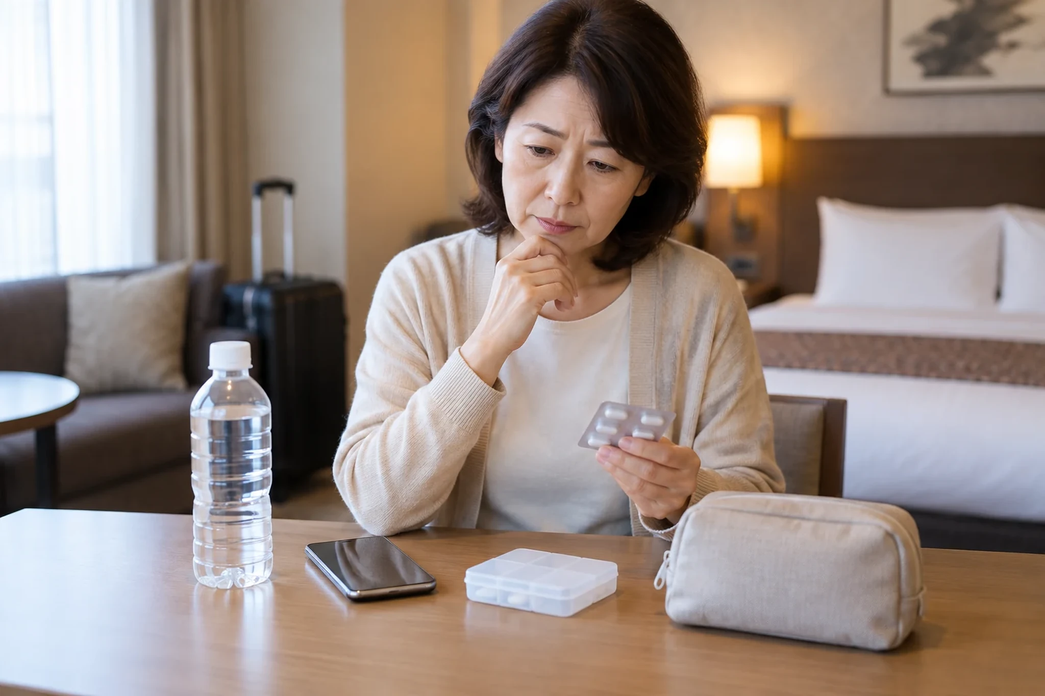 体調不良に備える女性