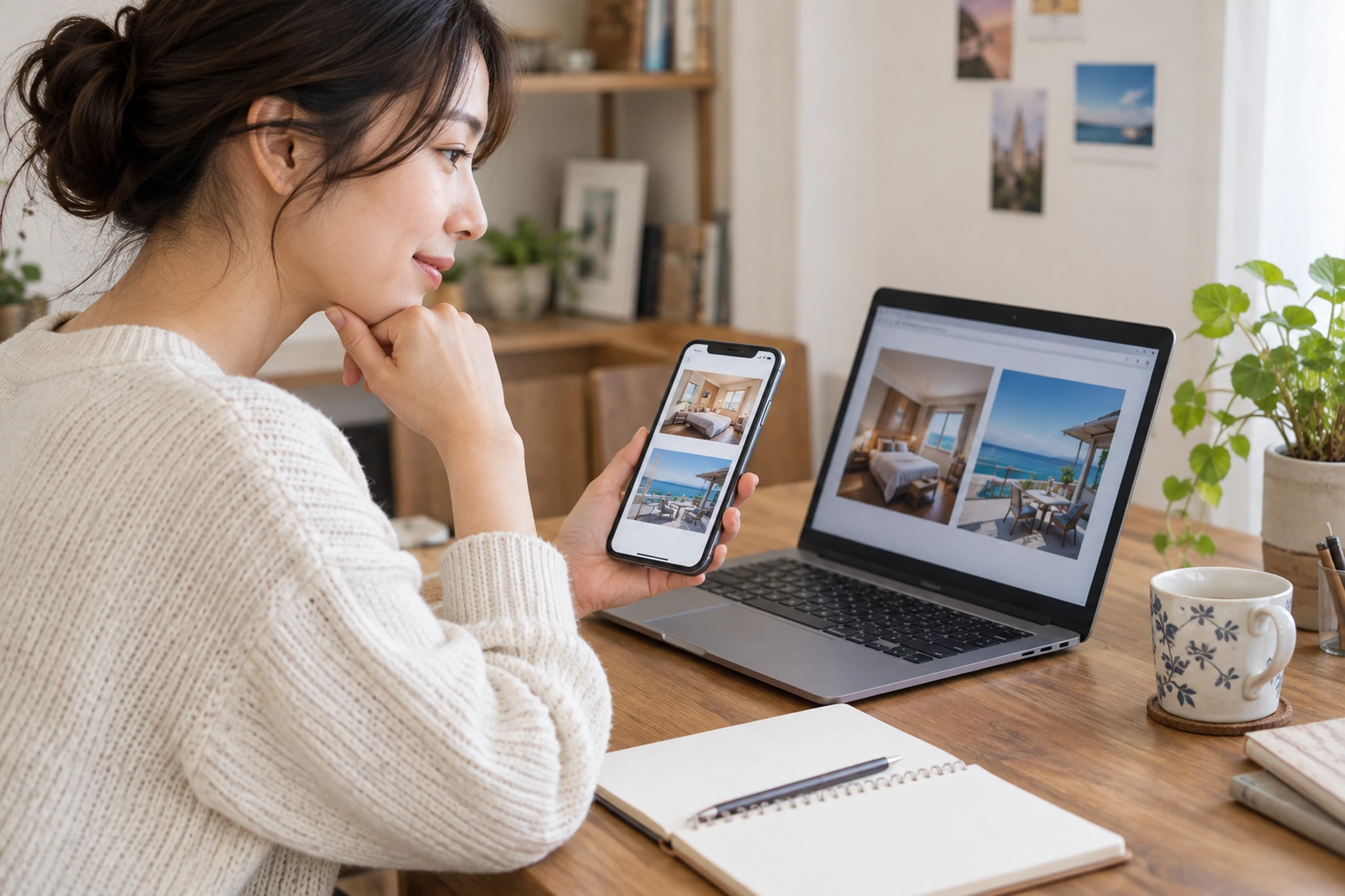 女性専用施設と女性専用フロアの違いをスマートフォンで確認する女性