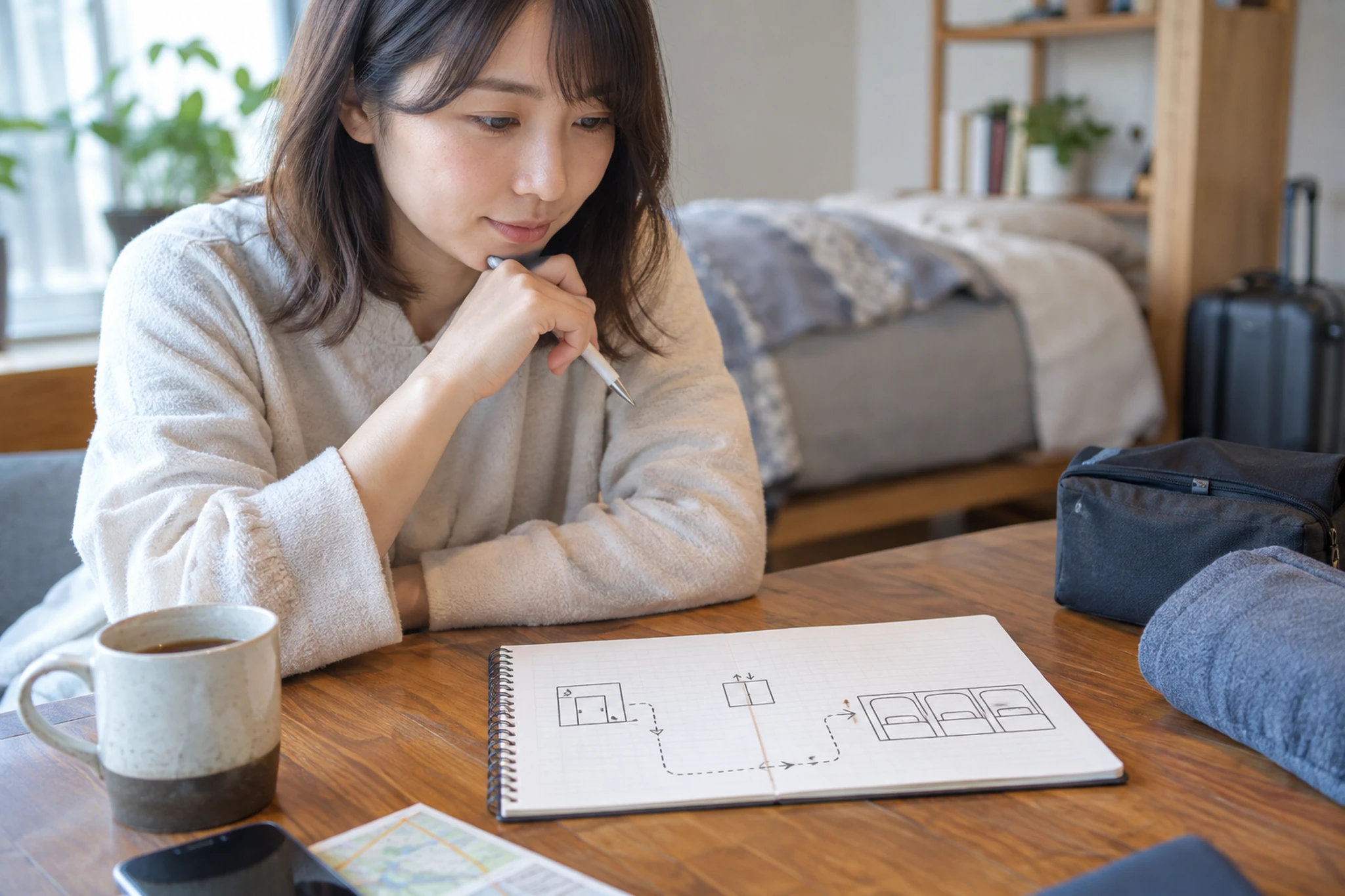 入口から女性専用フロアまでの動線を確認する女性