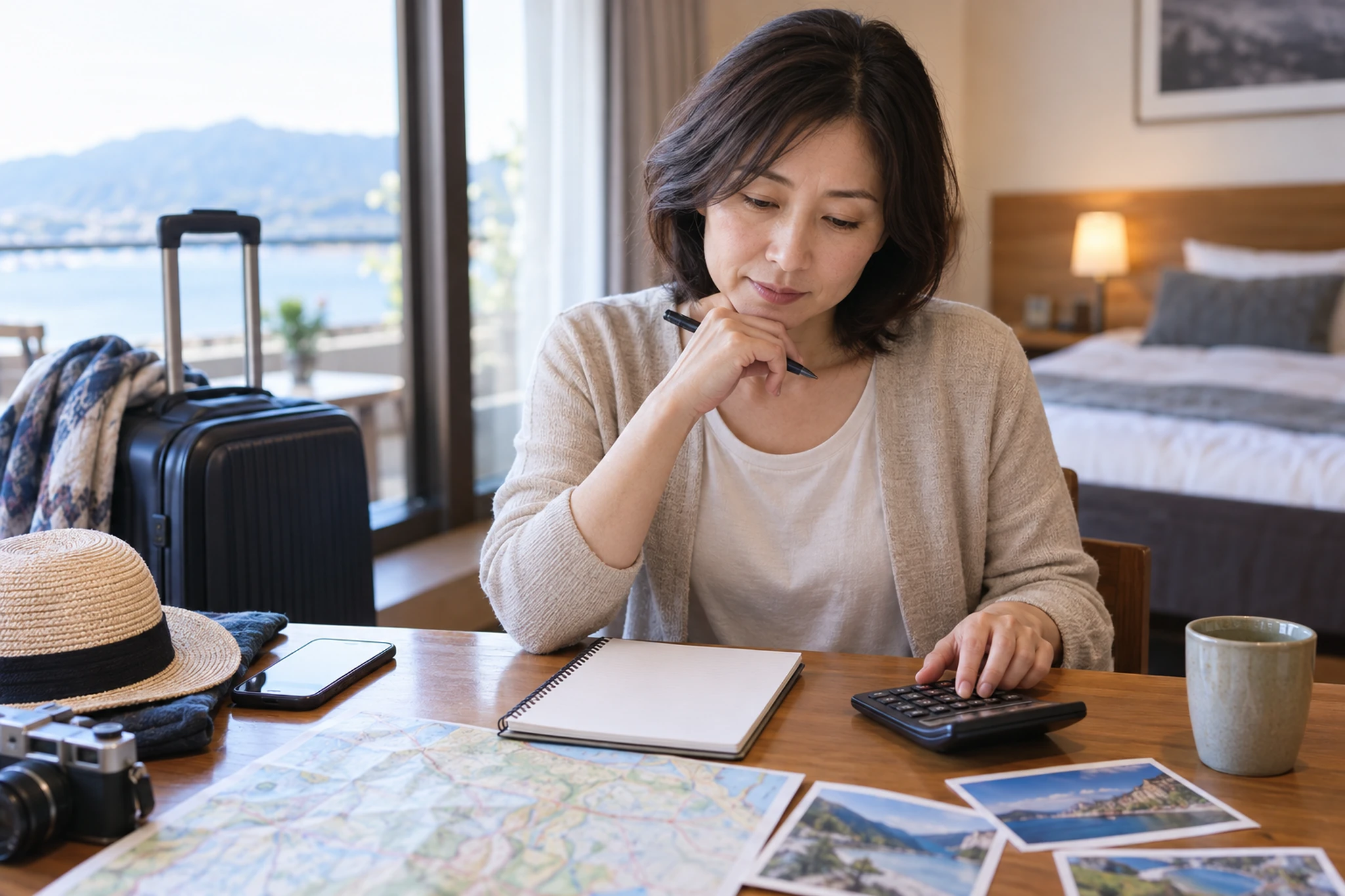 荷物預かりと到着時刻を計画する場面