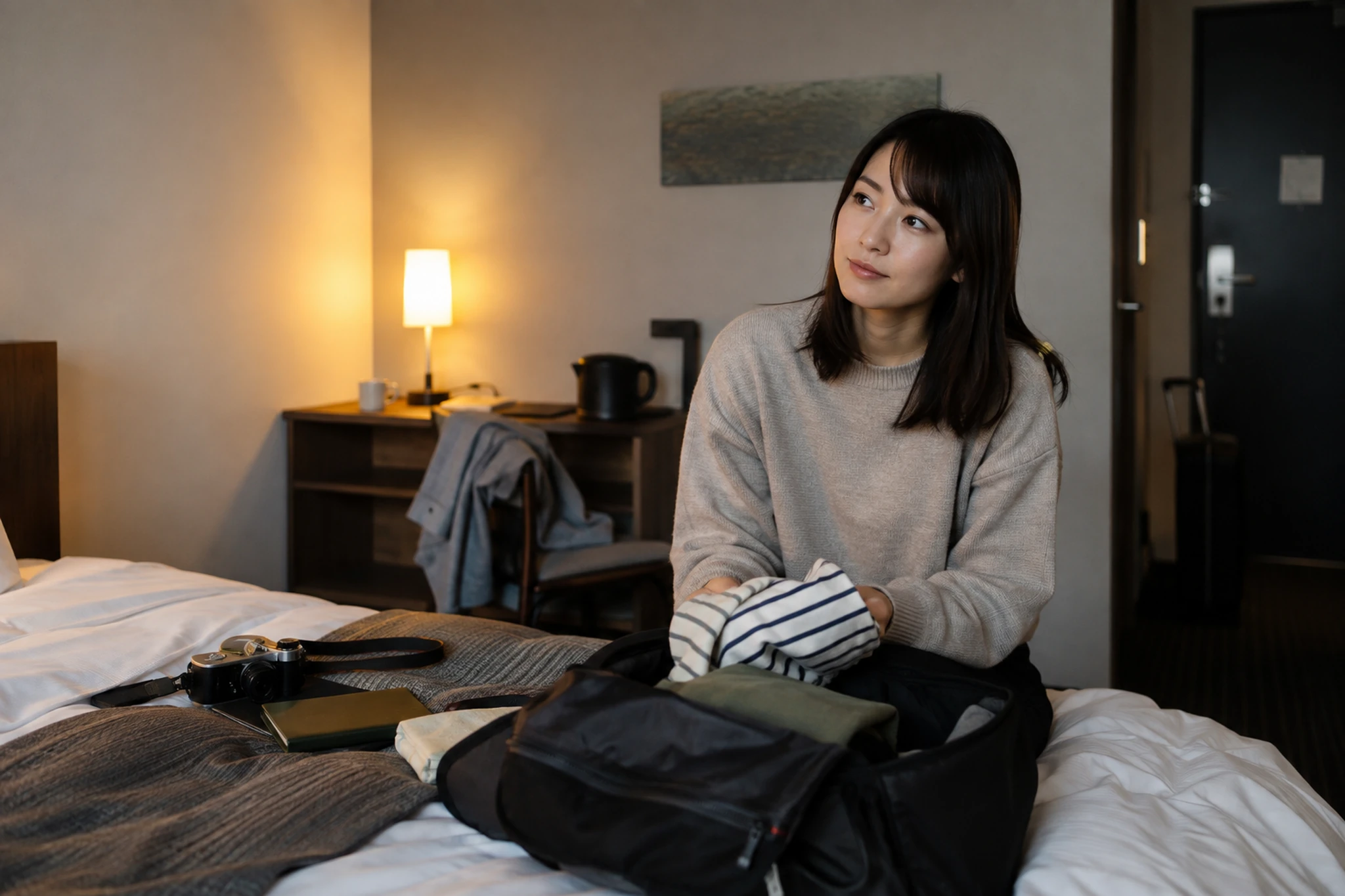 宿泊費と移動負担を比較する場面