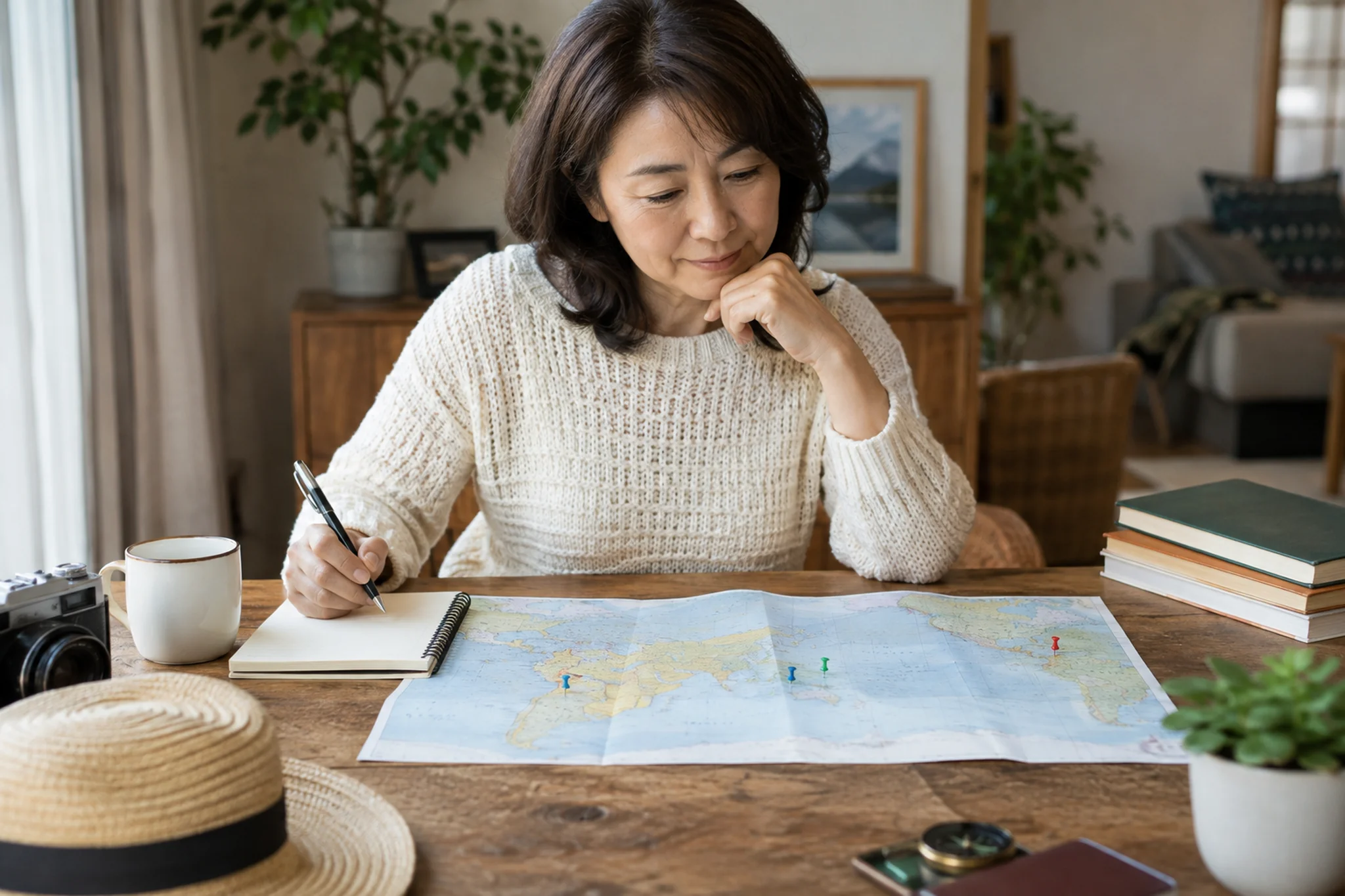 一人旅の主目的を一つに絞って地図を確認する場面