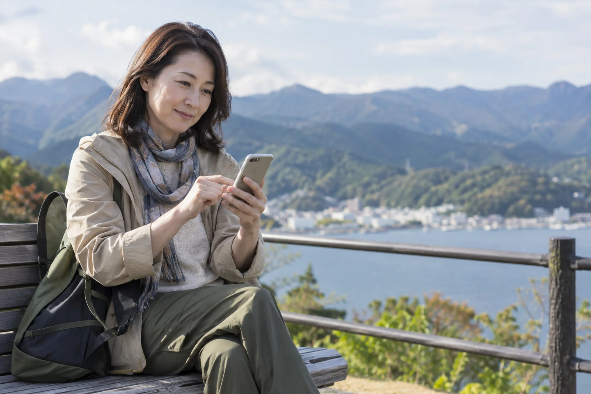 旅先で休憩し、予定を短くして戻る判断をする場面
