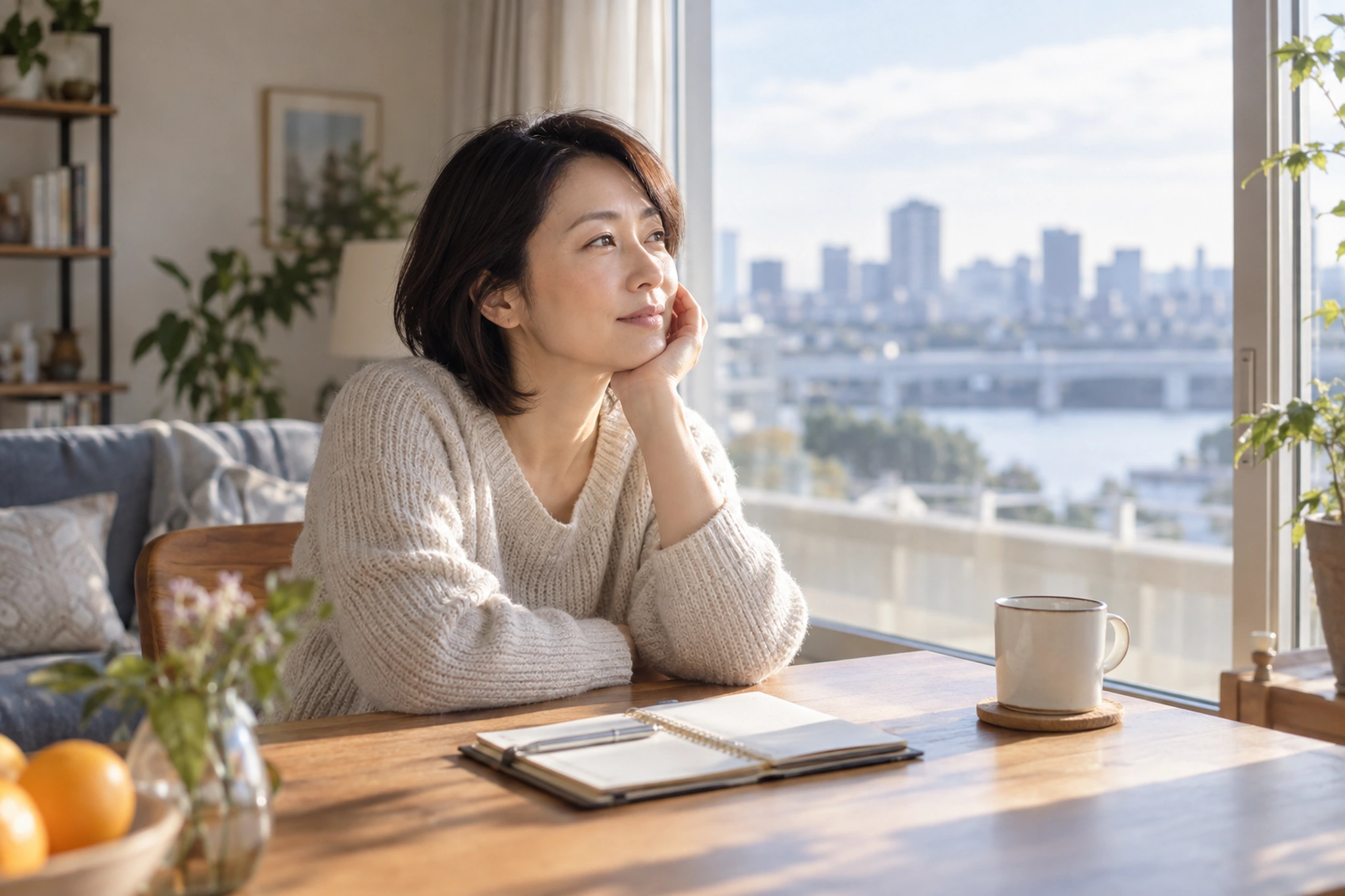 休みの日の朝、何から始めるか考える女性