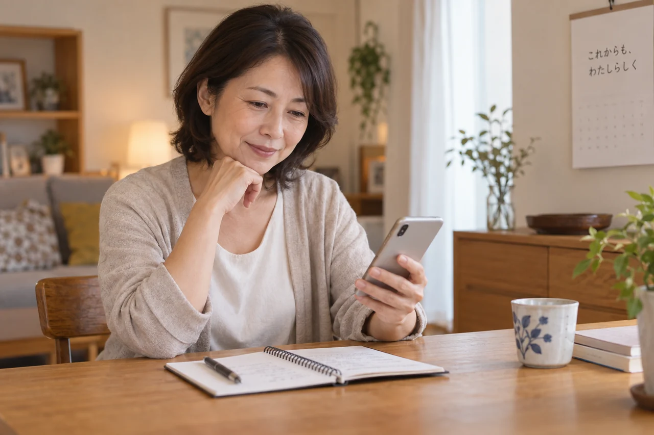 年金の納付記録をスマートフォンで確認する女性