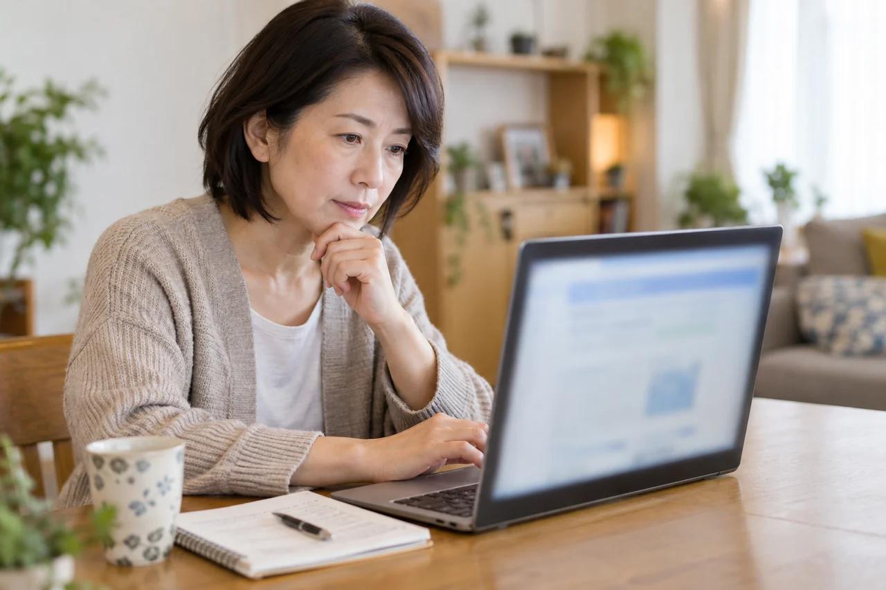 厚生年金の加入記録をオンラインで確認する女性
