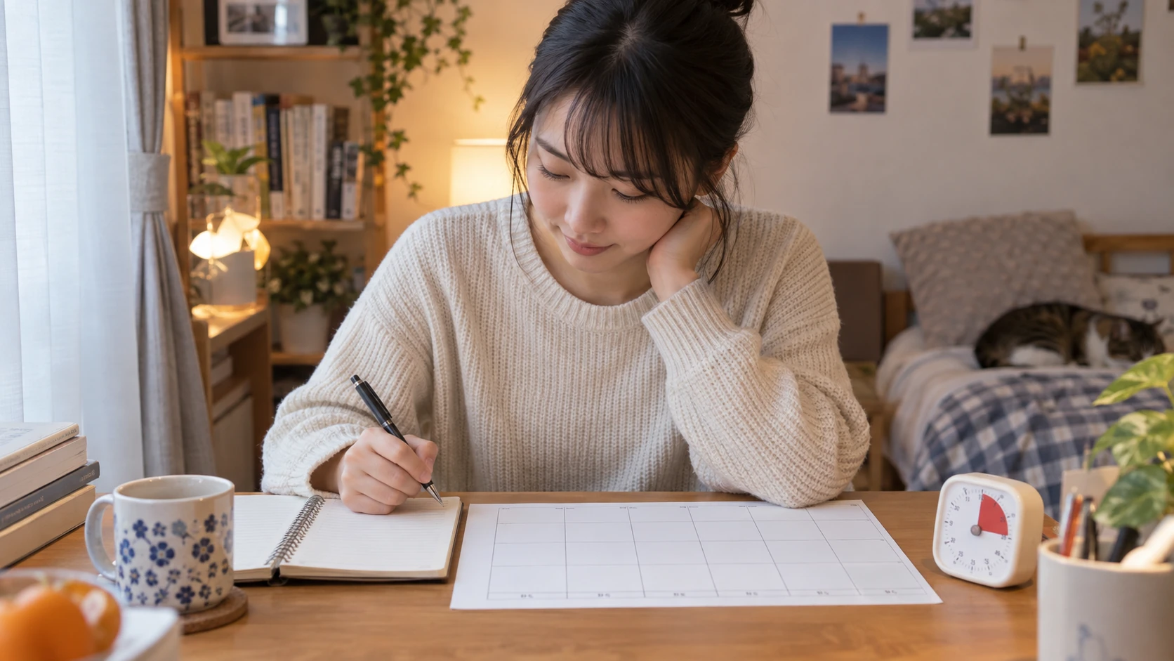 宅建の問題解説を見直す様子