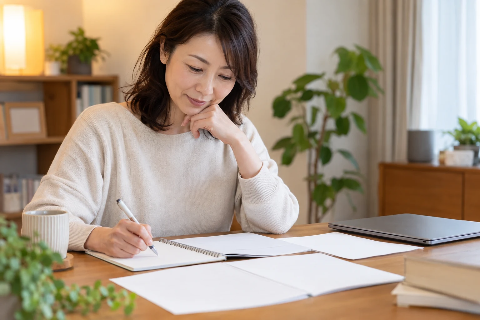 日本人女性が簿記の練習結果を振り返り次の学習を決める